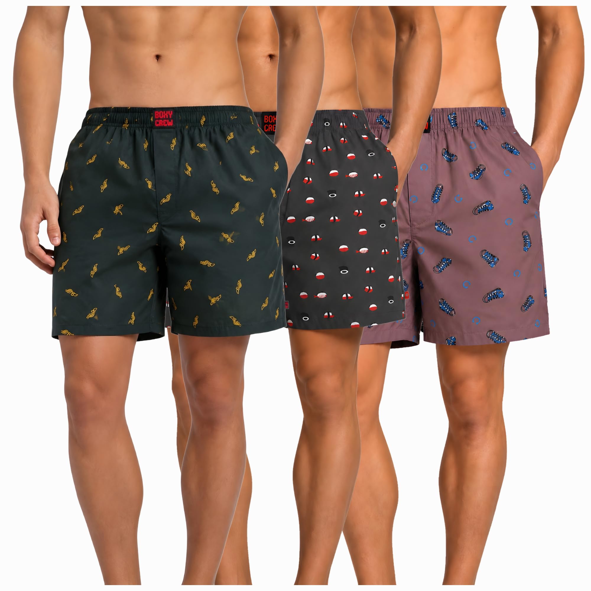 Men's 100% Cotton Boxer Shorts Pack of 3, Dark Teal, Charcoal & Mauve | Woven Boxers with Side Pockets, No-Marks Elastic Waistband, Breathable Relaxed Fit | Style 010-012-015-image-42