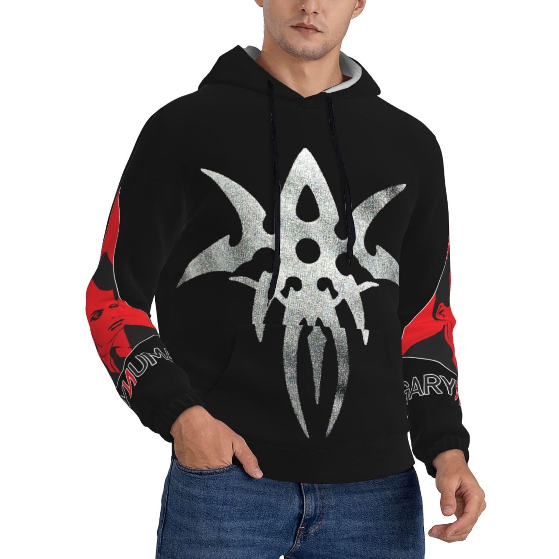 Mzpqdkslk Men's 6 Gary Logo Graphic ​​Black Numan Hoodie Long Sleeve Sweatshirt For ​​Teen Boy Hooded Neck Music Band Pullover Clothes Merch For Fans Gift