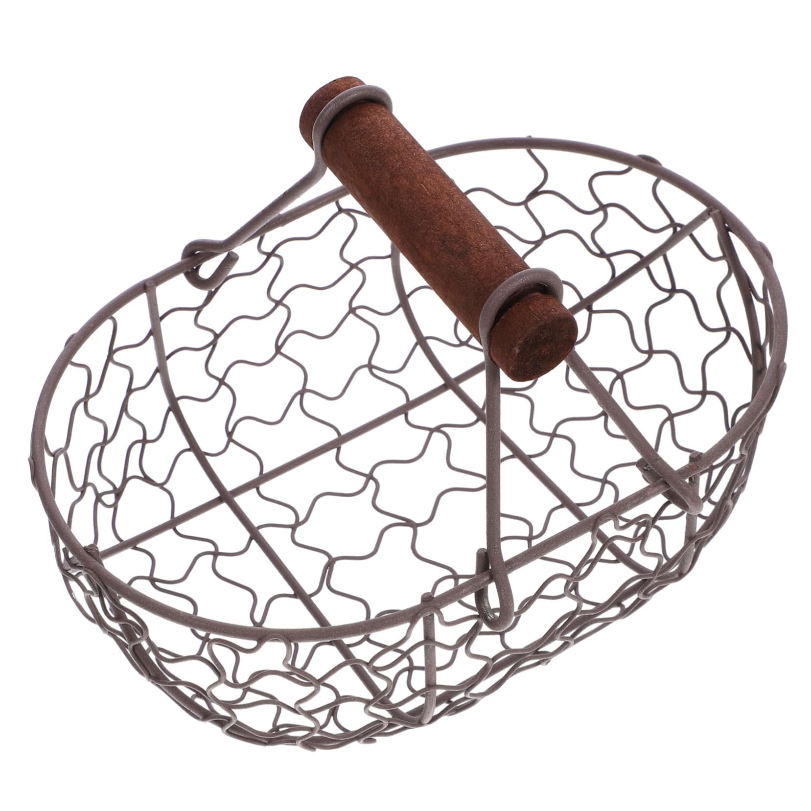 DOITOOL Vintage Black Wire Egg Basket with Wood Handle Heatproof Metal Storage Basket for Kitchen Egg Collection and Fruit Storage Compact 4.7 Inch Wire for Home Use