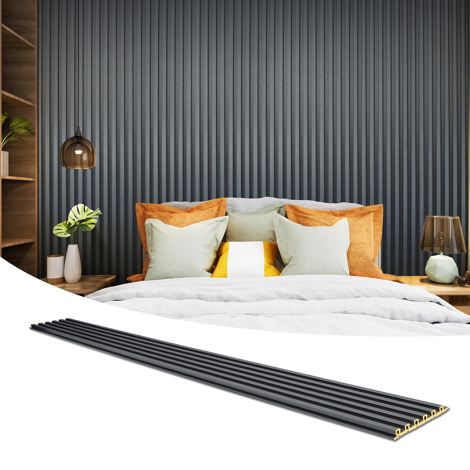 Art3d 8 Pack 104" x 6.7" Slat Wall Paneling, Glossy Metal Finish WPC Soundproof 3D Wall Panels, 3D Sound Absorbing Panels for Interior Wall Decor, Living Room, Bedroom - Steel Gray