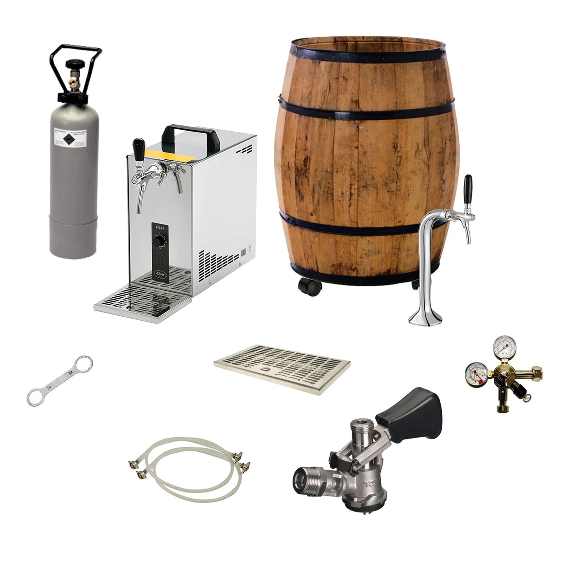Set Completo impianto spillatura Birra Mobile barrique Pygmy 25 30 l/h con Testa Triangolare, Tipo G, per Birra Fino a 30 l