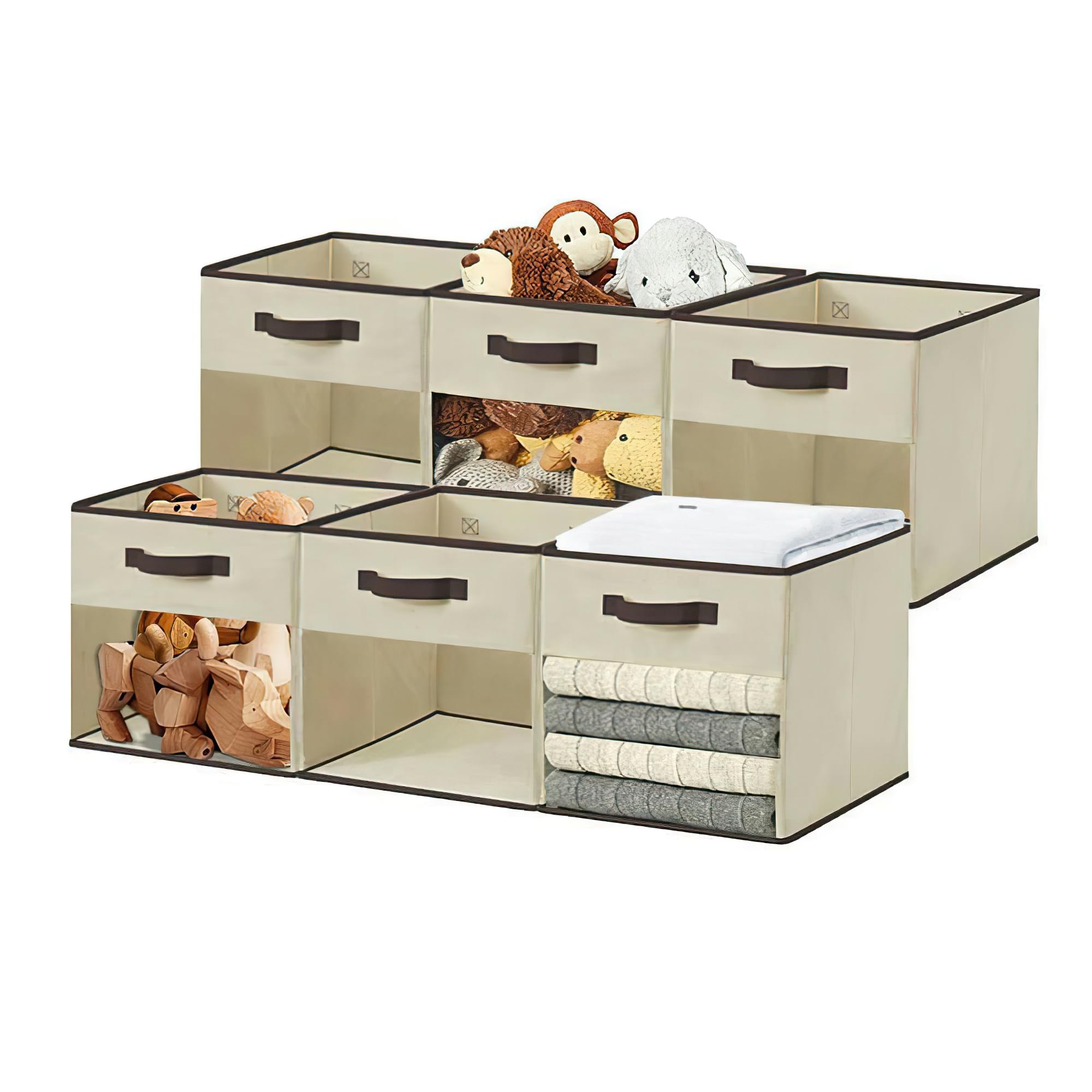DECOMOMO Storage Baskets | Storage Boxes Fabric Organiser Storage for Wardrobe, Toys, Shelves, Office, Home & Nursery (Large Grey and White 15 x 11 x 9.5 – Set of 3) — view 43