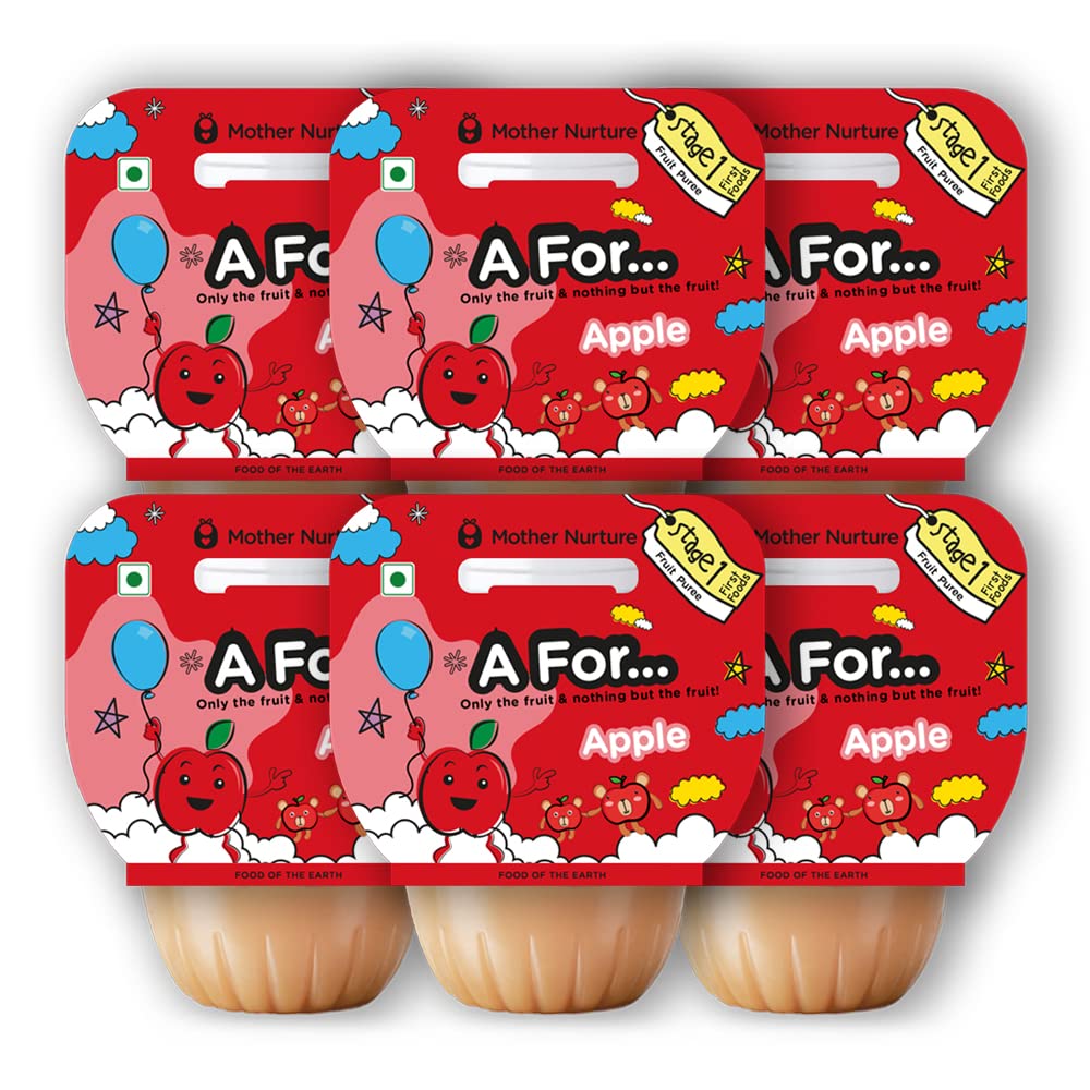 Mother Nurture A For Apple-Apple Puree-Stage 1(4+ Months)Baby Food(Pack Of 6),100G