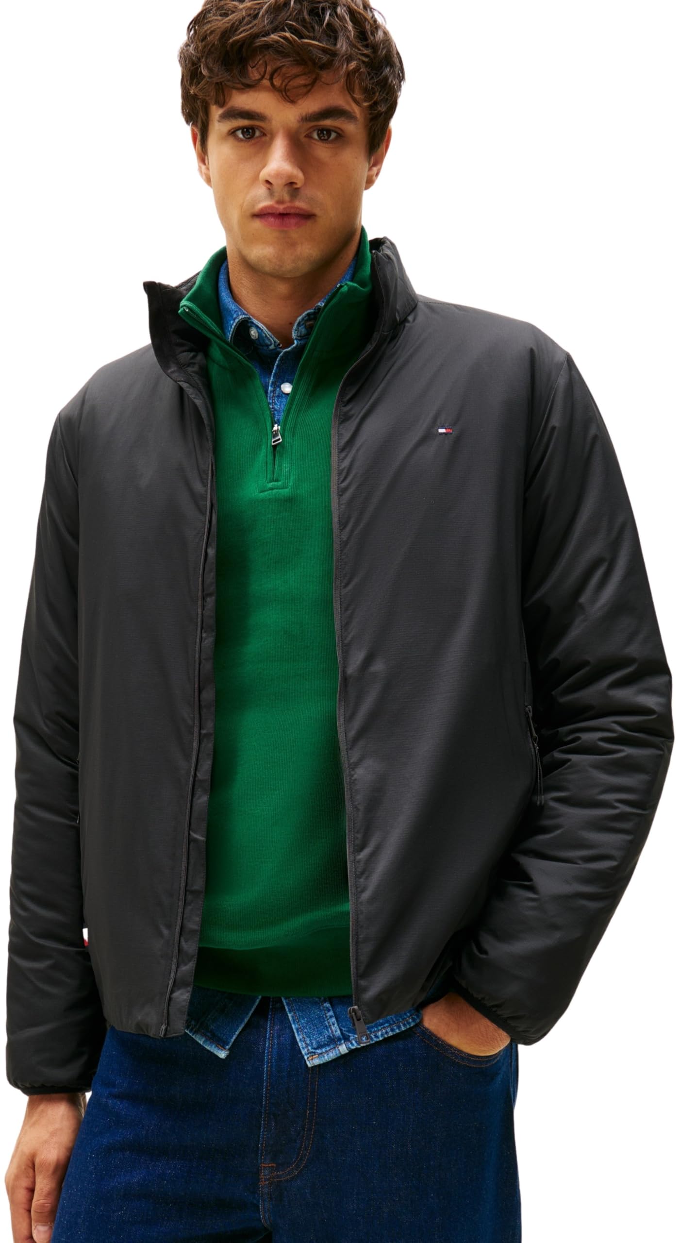 Tommy Hilfiger Herren Windbreaker Jacke Lightweight Blouson mit Stehkragen