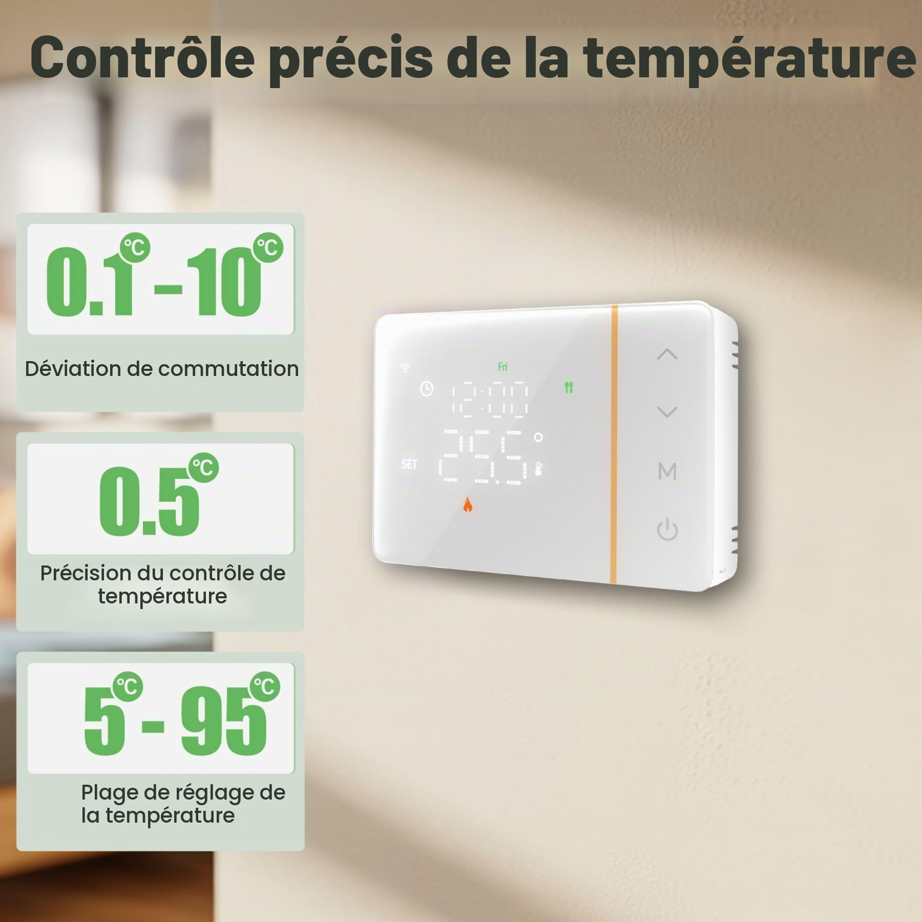 Thermostat Connecté WiFi à Piles pour Chaudière Gaz, Blanc, Thermostat d’Ambiance Programmable Hebdomadaire, Écran Tactile, Contrôle Via APP Tuya Smart Life, Montage Mural ou Encastré