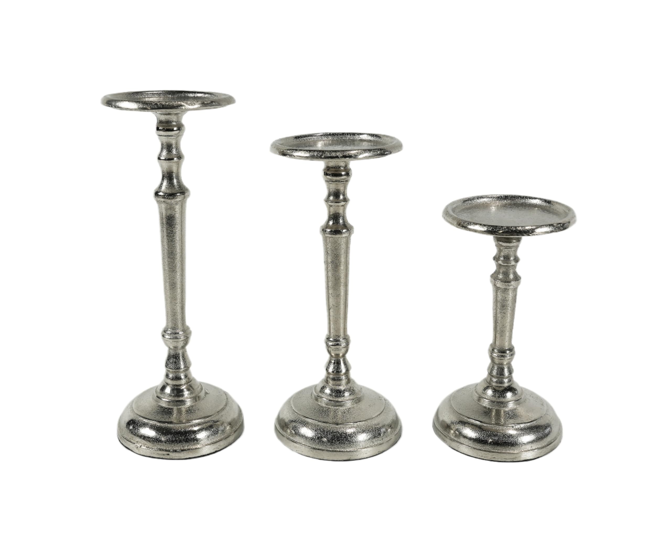 Set di 3 portacandele in metallo argentato, decorazione moderna per candele a pilastro, decorazione da tavolo, matrimonio, decorazione per soggiorno, altezza 20, 25 e 29 cm