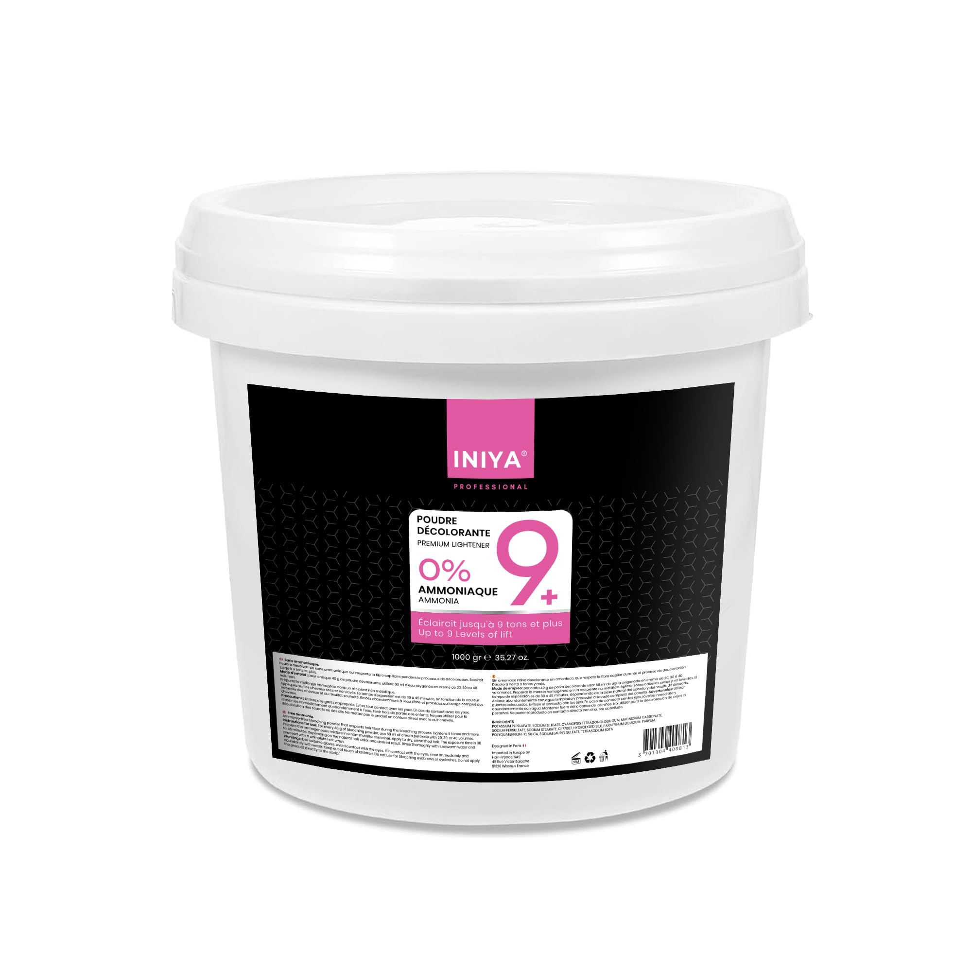 Poudre Décolorante 9 tons Sans Ammoniaque 1kg | Iniya Blond Premium Lightener 9+ | Poudre Deco Sans Ammoniaque Sans Odeur Format 1kg | Marque Française