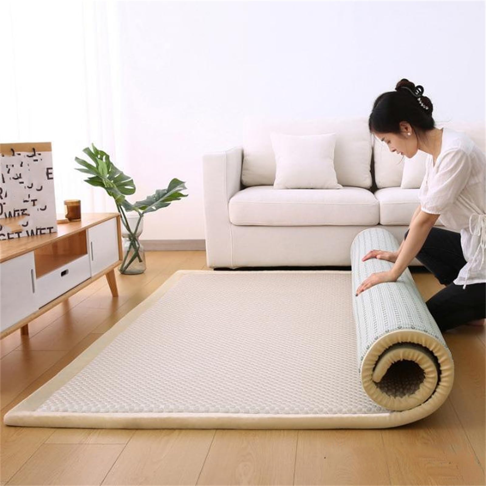 Generico Materasso Da Pavimento Giapponese Materasso Futon, Materassino Tatami Letto Da Pavimento Pieghevole Arrotolabile For Campeggio, Camera Degli Ospiti For Adulti(Khaki,200x240)