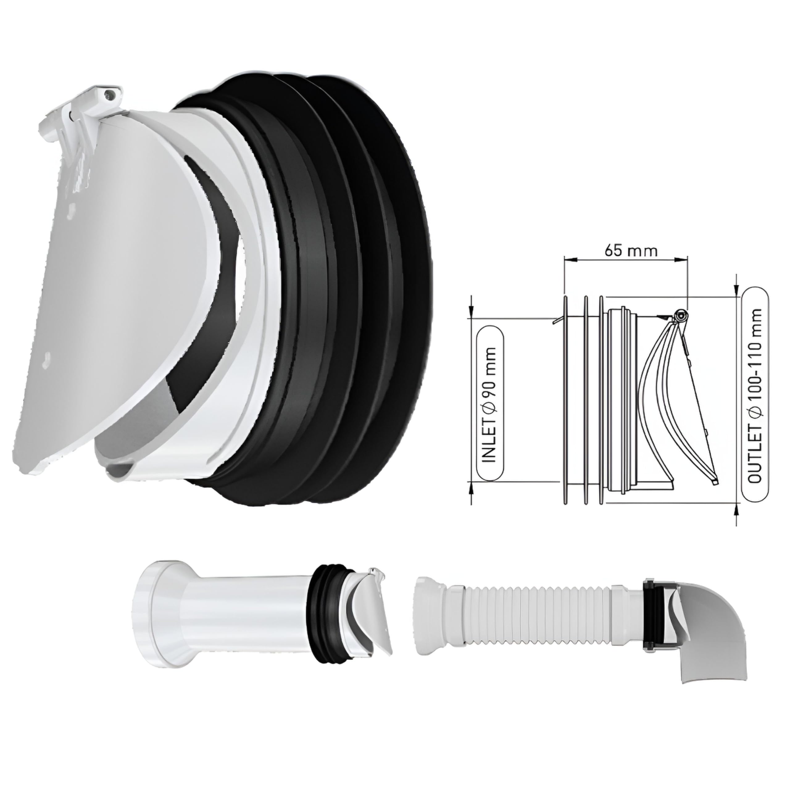 UZMAN 1 tapa de protección para ratas DN 90-100/110 mm, adaptador, válvula antirretorno, protección antirretorno de construcción, tubería KG para aguas residuales, protección contra ratas