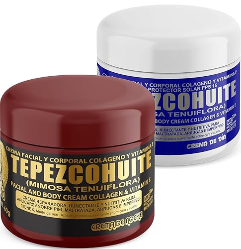 PAPA INDIO Paquete de crema hidratante Tepezcohuite - 2 onzas de crema de día y noche para rostro y cuerpo - Cremas hidratantes y nutritivas