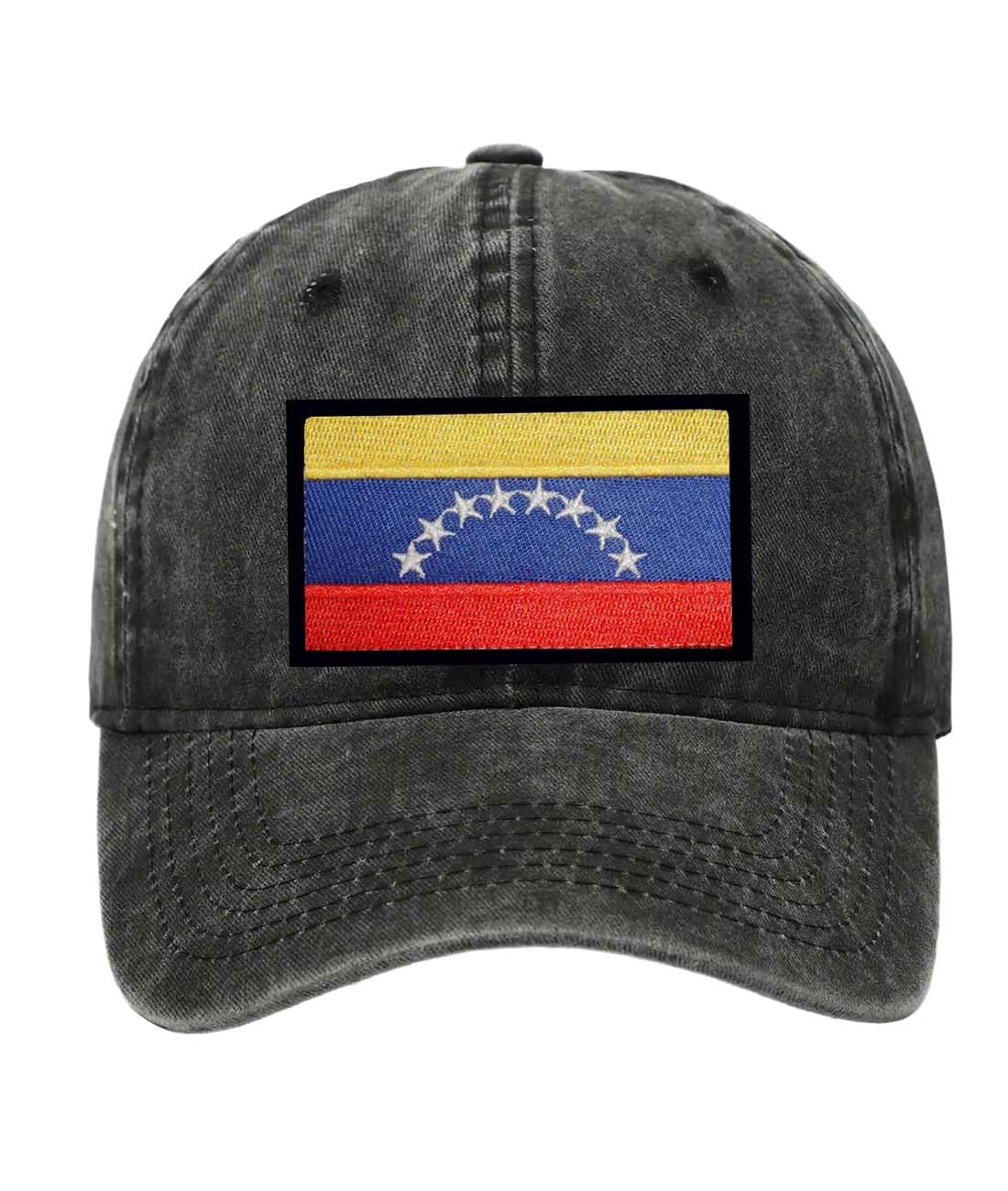Petite Pine Venezuela Baseball Cap with Washed Cotton Fabric,Hat with Embroidered Venezuelan Patch,Sun Hat, Adjustable Baseball Cap for Unisex Men Women Teens Washed Baseball Cap Venezuela(Black)