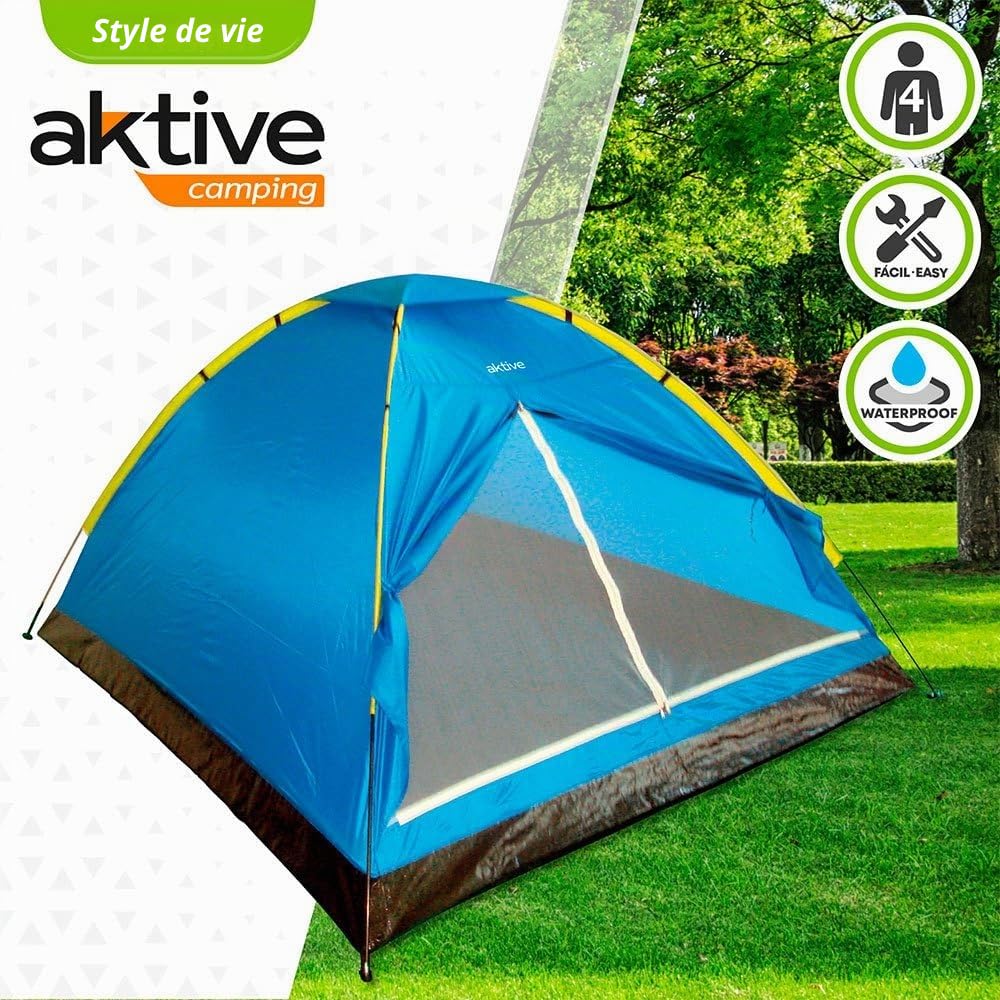 AKTIVE Tente Dôme 4 Personnes 210X240X130 cm, Design Igloo avec Double Toit et Moustiquaire, Structure en Fibre de Verre, Montage Facile et Sac Inclus (52551)