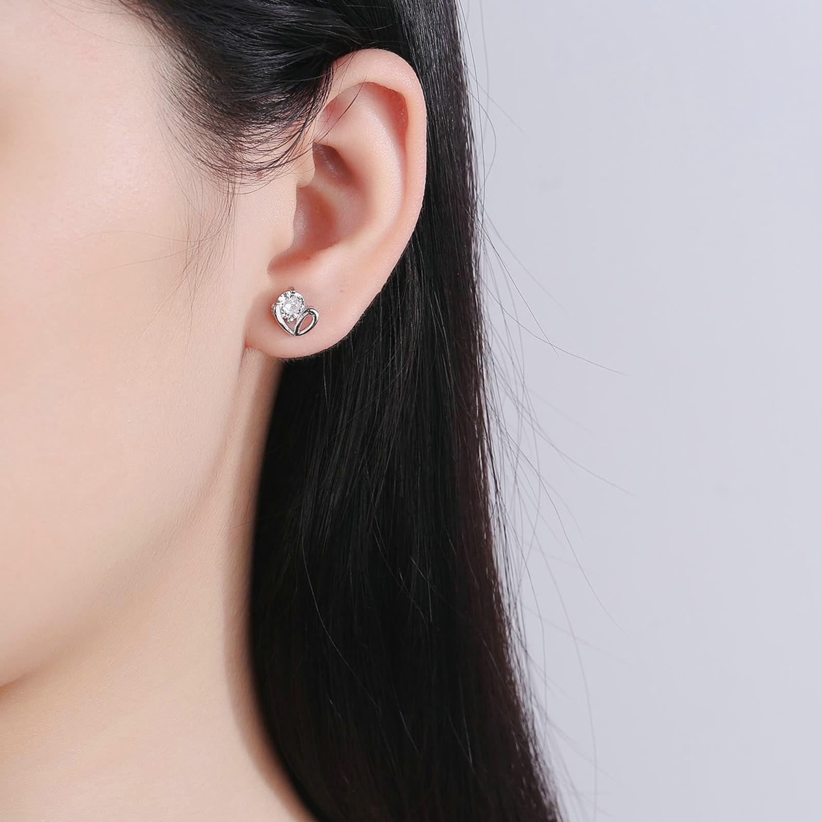 AMDXD Schmuck Damen Ohrringe 9K Weißgold 375, Herz Ohrstecker mit Moissanit, Au375 Gold Ohrringe Nickelfrei Echt Schmuck