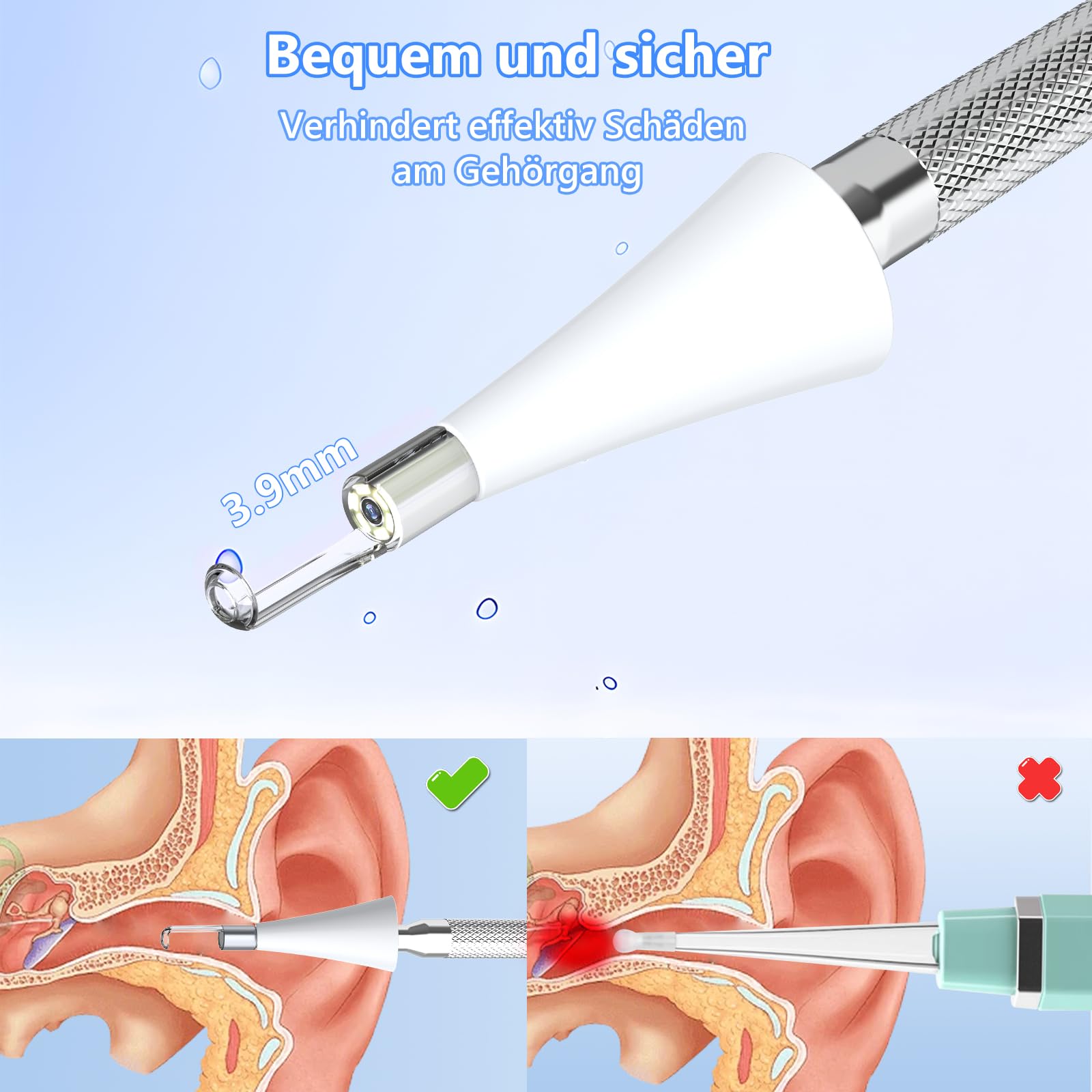 Ohrenschmalz Entferner Otoskop, AZHE Ohrenreiniger Mit 4.3-Zoll HD IPS- Bildschirm, NO WIFI Ohrreiniger mit Kamera, 3,9mm Ohrreiniger für erwachsene, Weiß