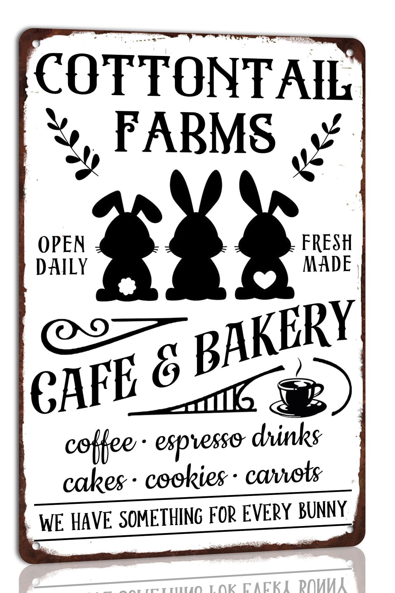 SMAZDFXX Cottontail Farms Cafe & Bakery Easter Metal Tin Signs Bunny Poster Retro Plaque Wall Decor For Home Farmhouse Cafe Easter Party Wall Decor 12"x16"