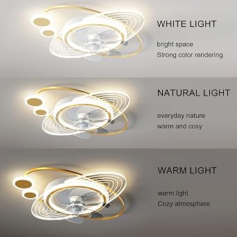 LED Ceiling Fan with Lamp, Modern Invisible Fan Ceiling Light Ultra-Quiet Ceiling Fan with Lighting LED Dimmable with Remote Control Ceiling Lamp with Fan for Dining Room Living Room Lighting (58CM)