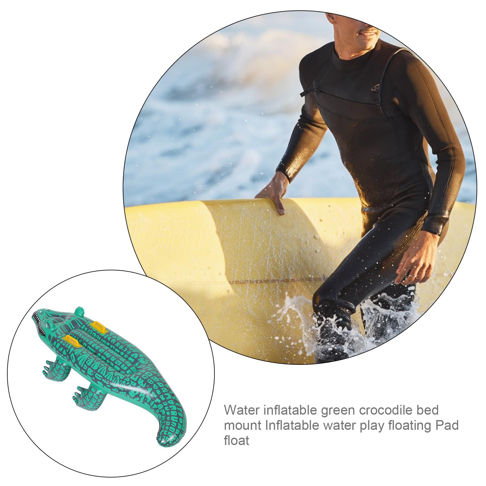 YARNOW Aufblasbare Alligator Pool Schwimmhilfe aus PVC Auslaufsicher und Tragbar Spielerische Grüne Schwimmmatte für Strand und Poolspaß