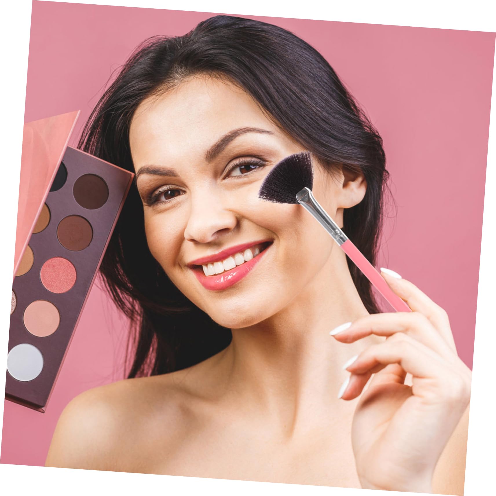BIUDECO 4pcs Makeup Brush Set Long Handle Fan Blusher Brush Soft Brush for Daily Professional Makeups Pink Black