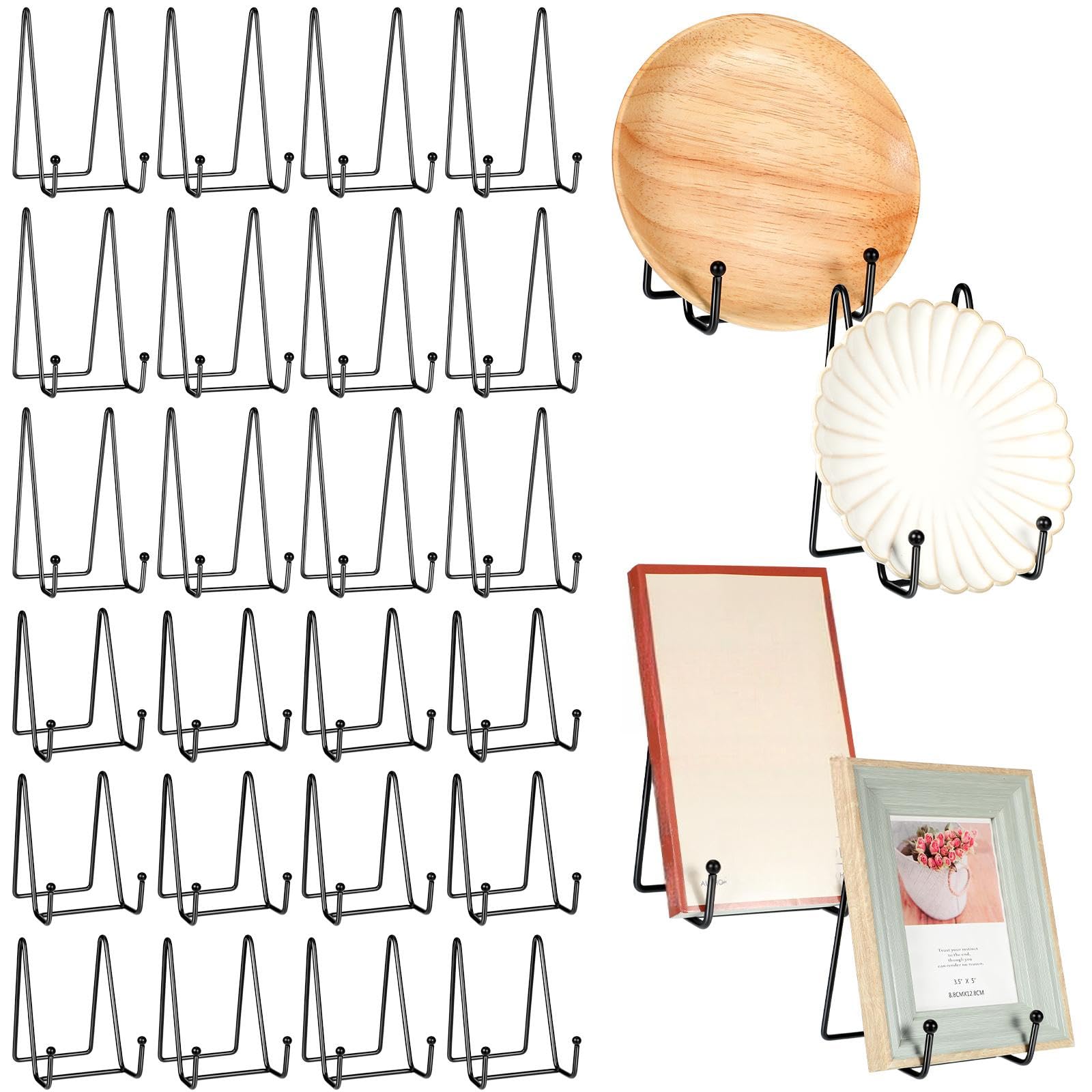 Mixweer 24 Pcs Plate Stands for Display Metal Display Stand Photo Easel Stand Book Holder Picture Stand for Decorative Display Easels Picture Frame Stand Plate Rack (4.3 Inch, 6 Inch)