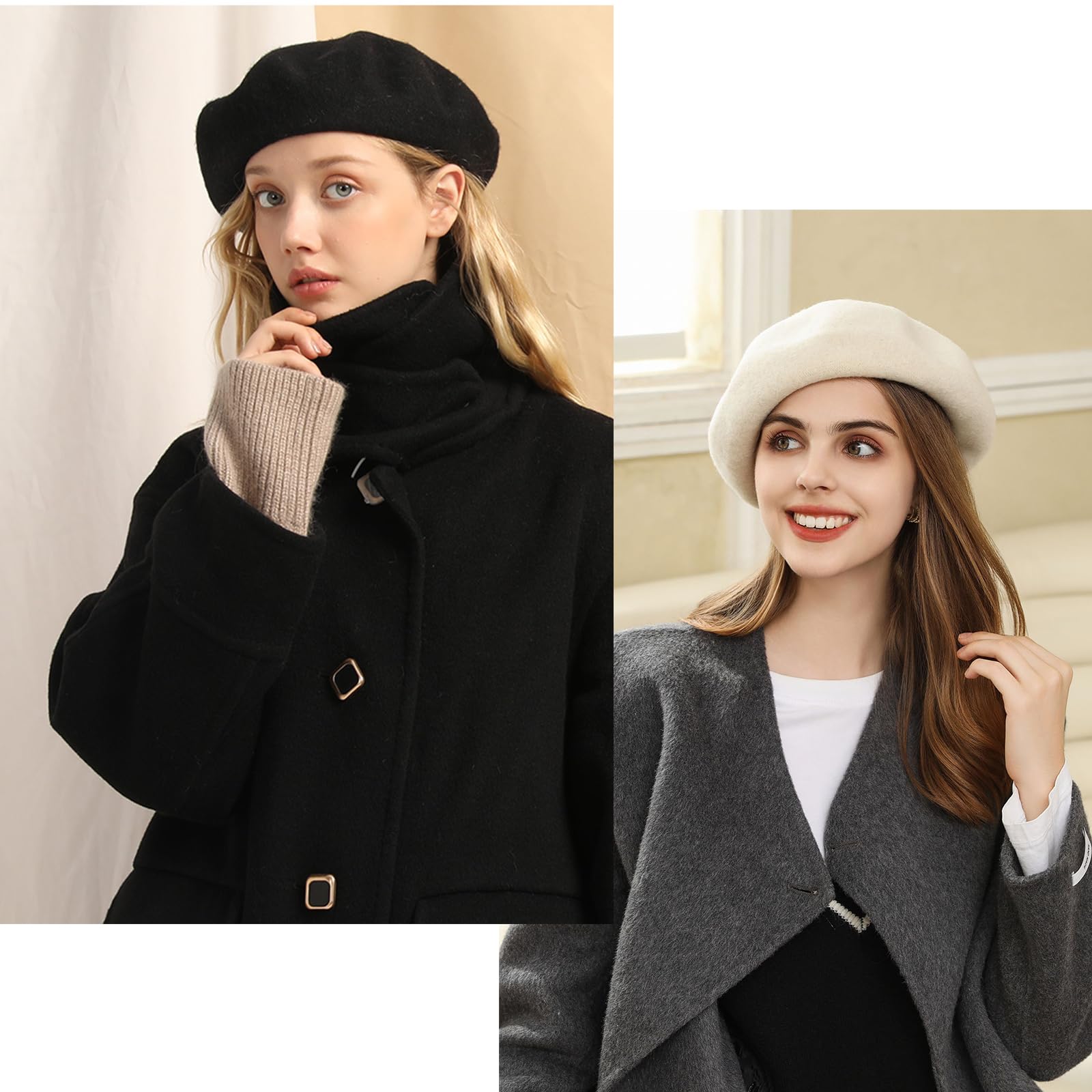 JSTHHTT 3 Piezas Sombrero de Boina Francés, Clásica Lana Gorro para Mujeres, Invierno Artista Cálido Moderno Pintor Sombrero Otoño Redondo Vintage