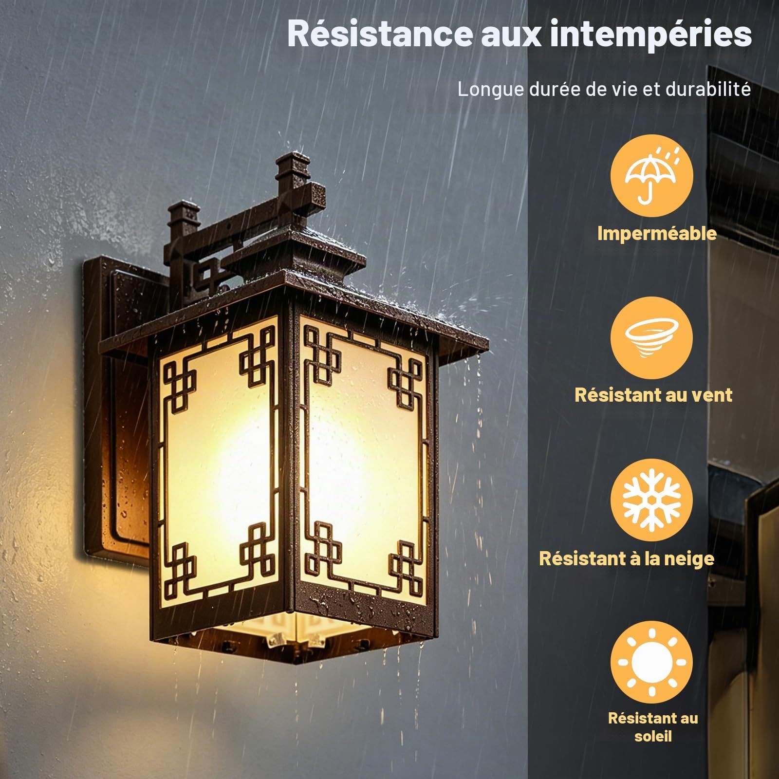 Chinois Rétro Extérieure Applique Murale Étanche En Aluminium En Verre Givré Applique Murale Style Japonais Simple Carré Antique Villa Porte Porte Jardin Terrasse LED Lumières E27 Décoration Lan
