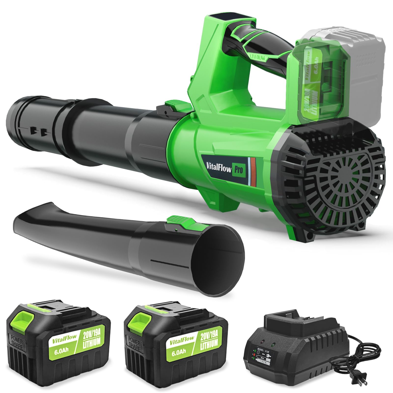 Soplador eléctrico de hojas inalámbrico, 540 CFM/170 MPH con batería de 2 x 6.0 Ah y cargador, soplador inalámbrico ligero para cuidado del césped, limpieza de patio, eliminación de hojas y polvo