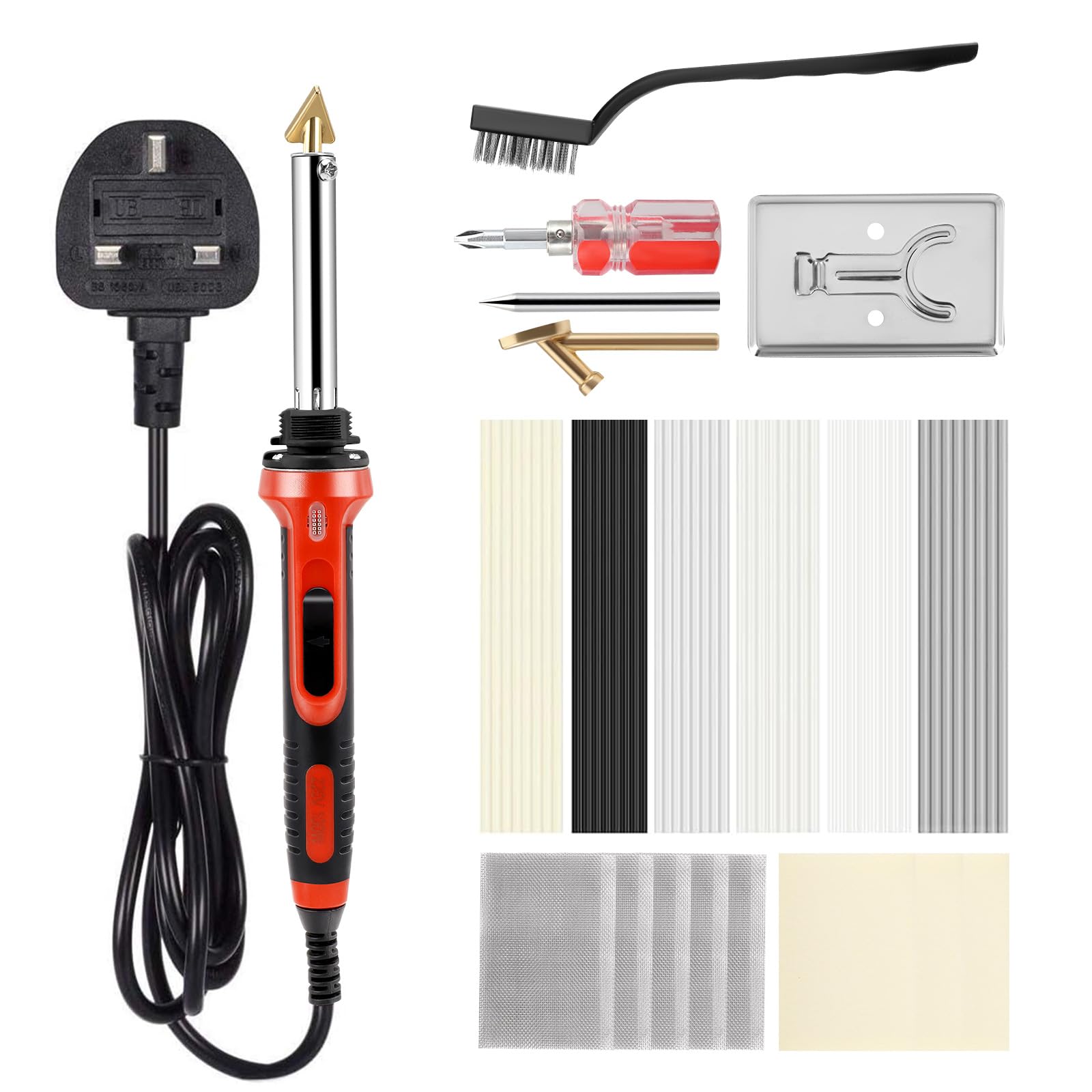 100W Plastic Welding Kit, 2 in 1 Plastic Welder & Soldering Iron Gun Kit, 56PCS Welding Welding Rods,Soldering Tips,Patch Net,Wire Brush,Temperature Control, Bumper Repair Kit for Plastic Crack Repair