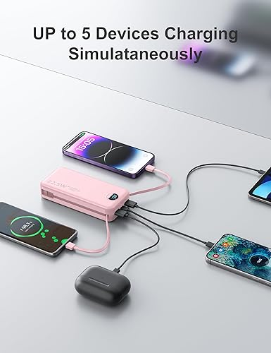 Miniatura 7 de Cargador ultraportátil de 20000 mAh PD20W con cables integrados y enchufe de pared de CA, cargador de teléfono celular de carga rápida, pantalla