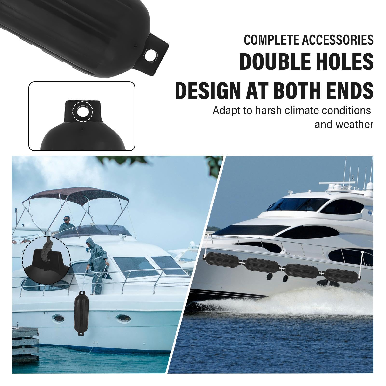 4 Pack 10 X 30in Boat Fenders, Boat Bumpers Fenders with 4 Ropes, Needles, Pump, Boat Bumpers Inflatable Boat Fenders for Pontoon Boat Fenders Inflatable (Black)