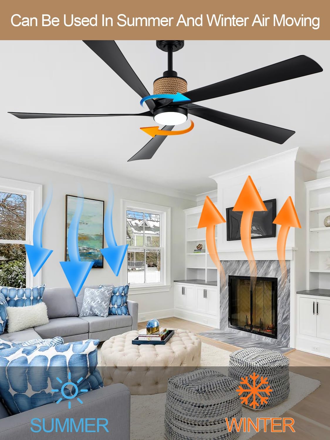 65 Inch Rustic Ceiling Fans with Lights Large Farmhouse Ceiling Fan with Remote Control Modern Fandelier Reversible Dimmable Chandelier LED Light for Living Room Indoor Outdoor