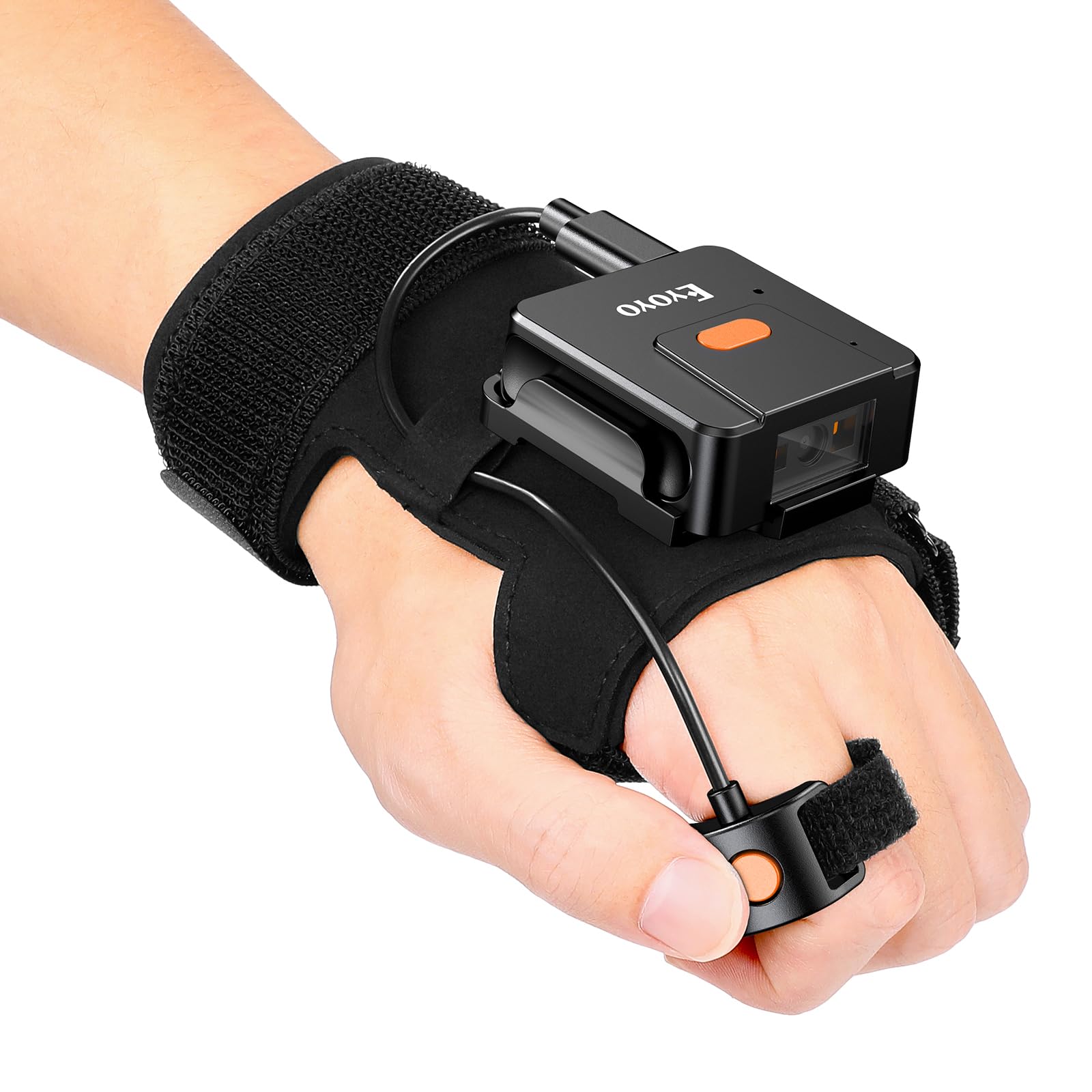 Eyoyo Wearable Glove QR Code Scanner, 1D 2D Tragbar Handschuh Bluetooth Barcode Scanner, Kompatibel mit iPhone Android Finger Ring Scanner, Links&Rechts Hand Switch Portable Bar Code Reader Orange Bürobedarf & Schreibwaren
