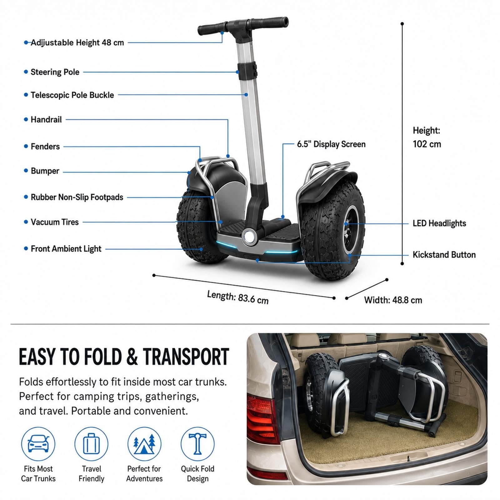 Scooter Autoequilibrado Inteligente Adultos 19 Pulgadas E-Scooter Rural