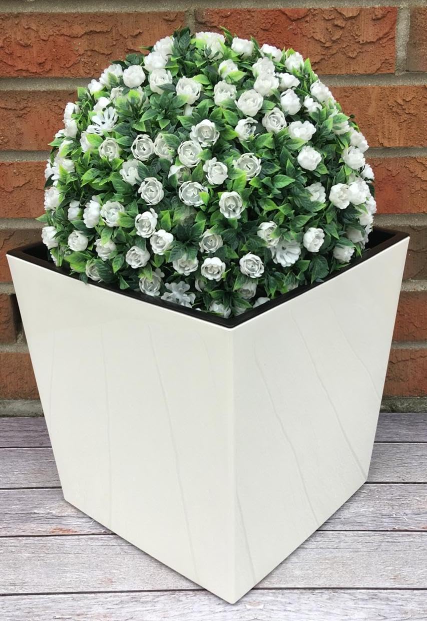 MELTOM Blumenkübel mit Bewässerungssystem aus Kunststoff in Hochglanz Pflanzkübel Blumentopf (Creme, XL)