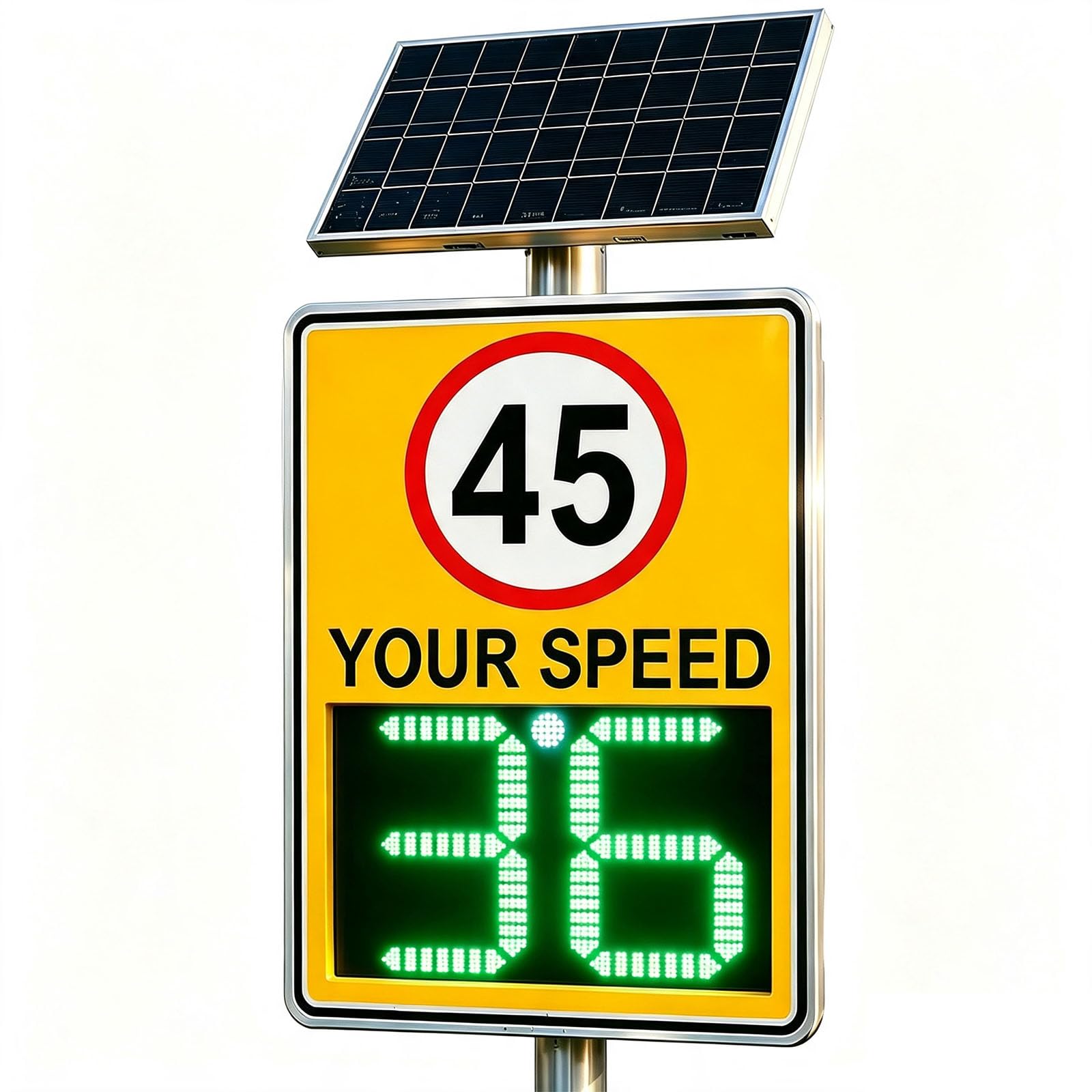 20x28 IN, 45 MPH Solar Powered LED Speed Limit Sign with Instant Feedback