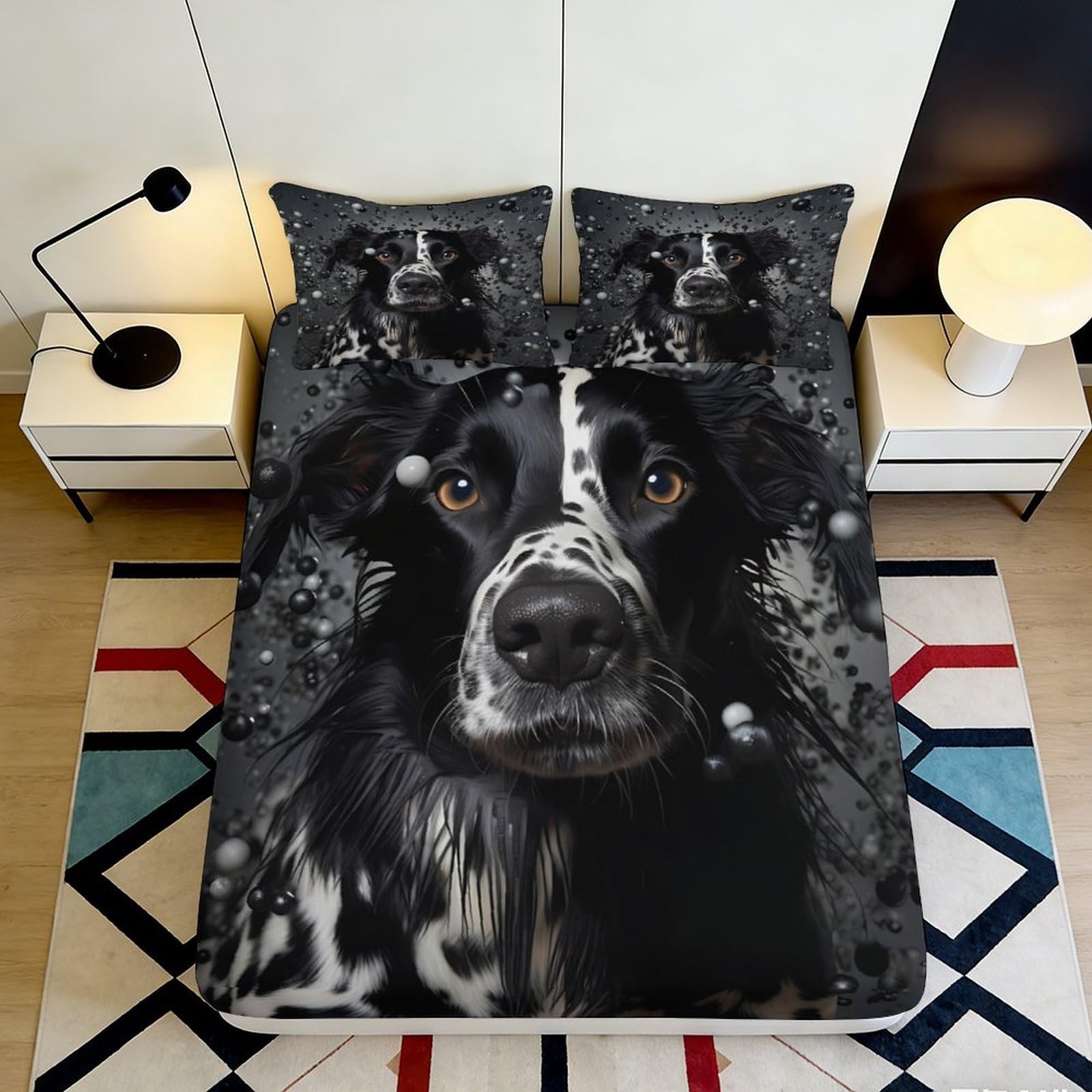 K1r3d9e5 Style-6 3D Printed Black Border Collie Fitted Sheet Microfiber Non-Slip Dog Art Bed Cover For Bedroom Dorm Decorative Mattress Protector 90X200x25cm