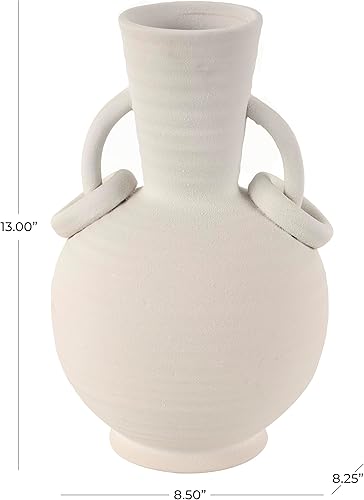 Miniatura 6 de Deco 79 Jarrón decorativo de cerámica con textura para centro de mesa con asas de anillo, florero para decoración del hogar, 9 x 8 x 13 pulgadas,