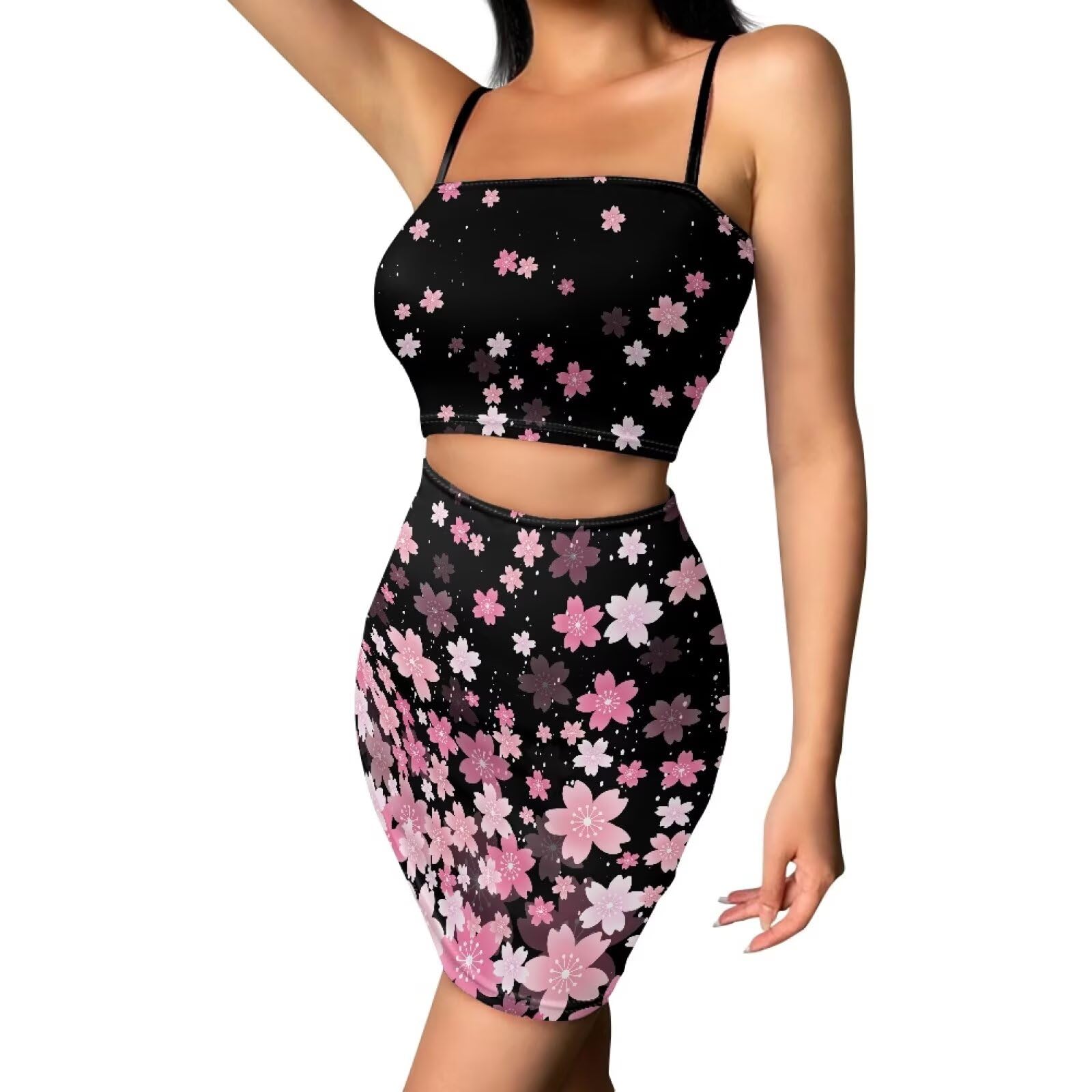 Biyejit Women's 2 Piece Summer Outfits Spaghetti Strap Crop Tops and Bodycon Mini Skirt Dress Set Plus Size S-4XL