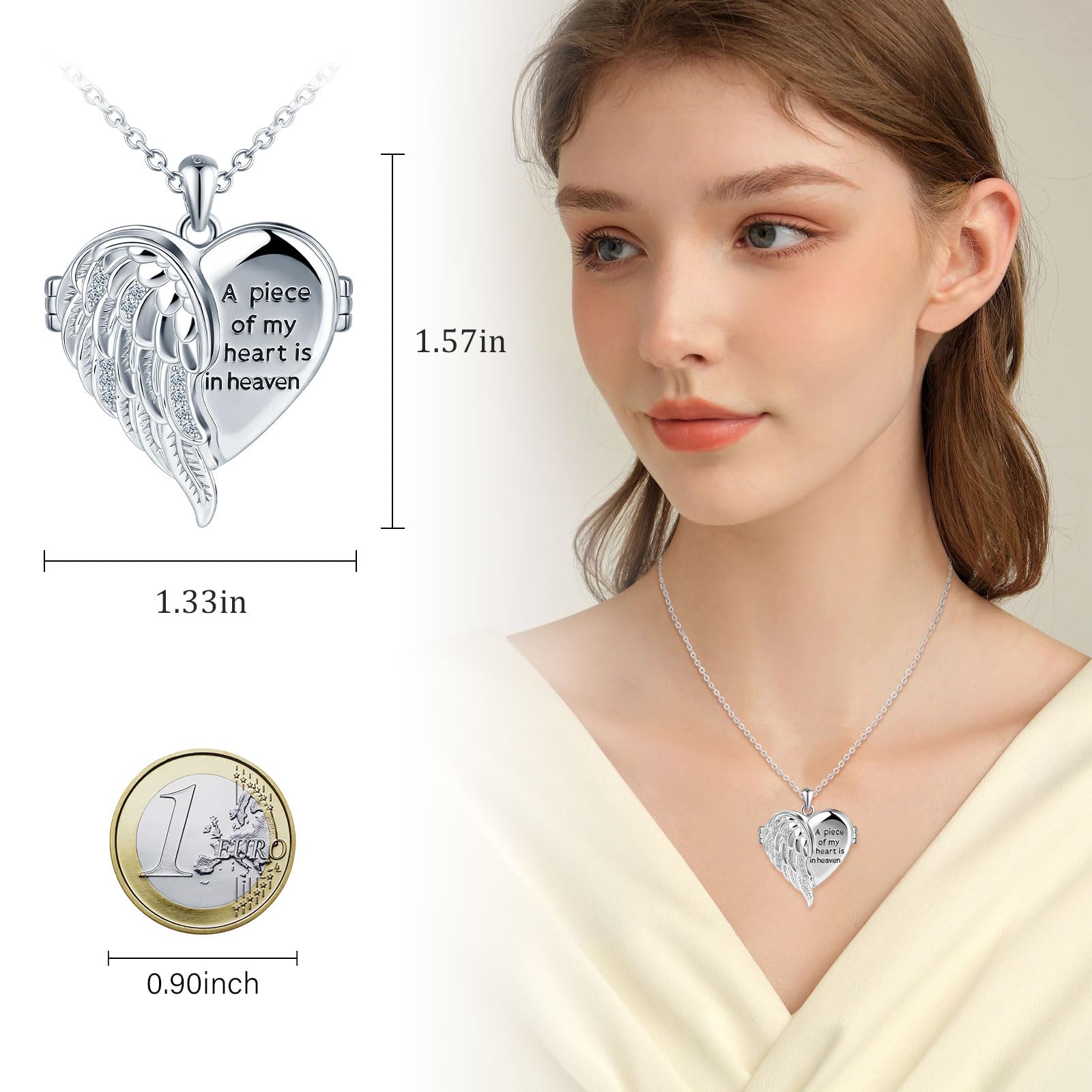 Collana Medaglione Foto Ciondolo a Cuore con Ali in Argento 925, Gioielli di Memoria Personalizzata Portafoto con incisione per Donna