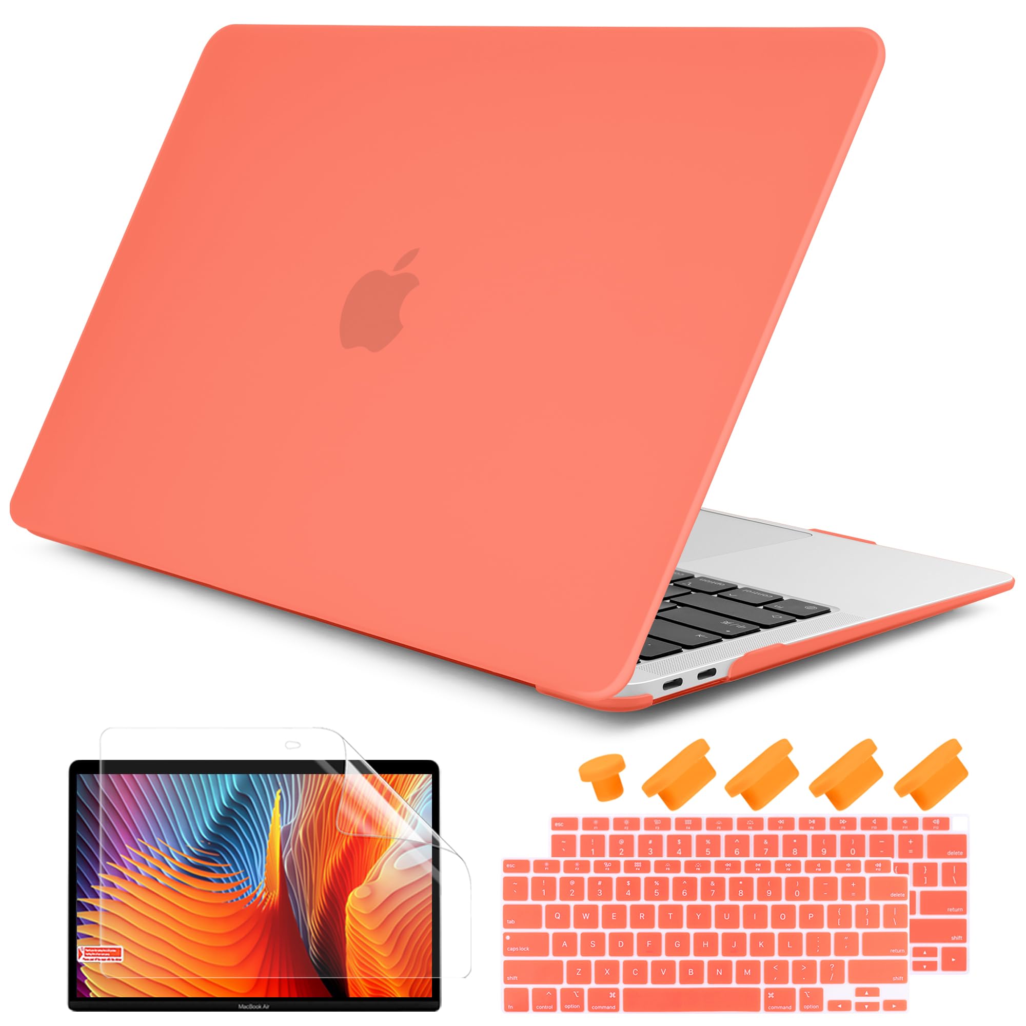 DONGKE Compatible with MacBook Air 13 inch Case 2021 2020 2019 2018 Release Model M1 A2337 A2179 A1932, Matte Hard Case Cover for MacBook Air 13 inch with Retina Display Touch ID - Living Coral