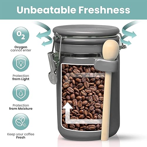 Miniatura 4 de Home Intuition Juego de 4 recipientes de cerámica para cocina, recipientes herméticos con cucharas de madera, etiquetas de tiza reutilizables y