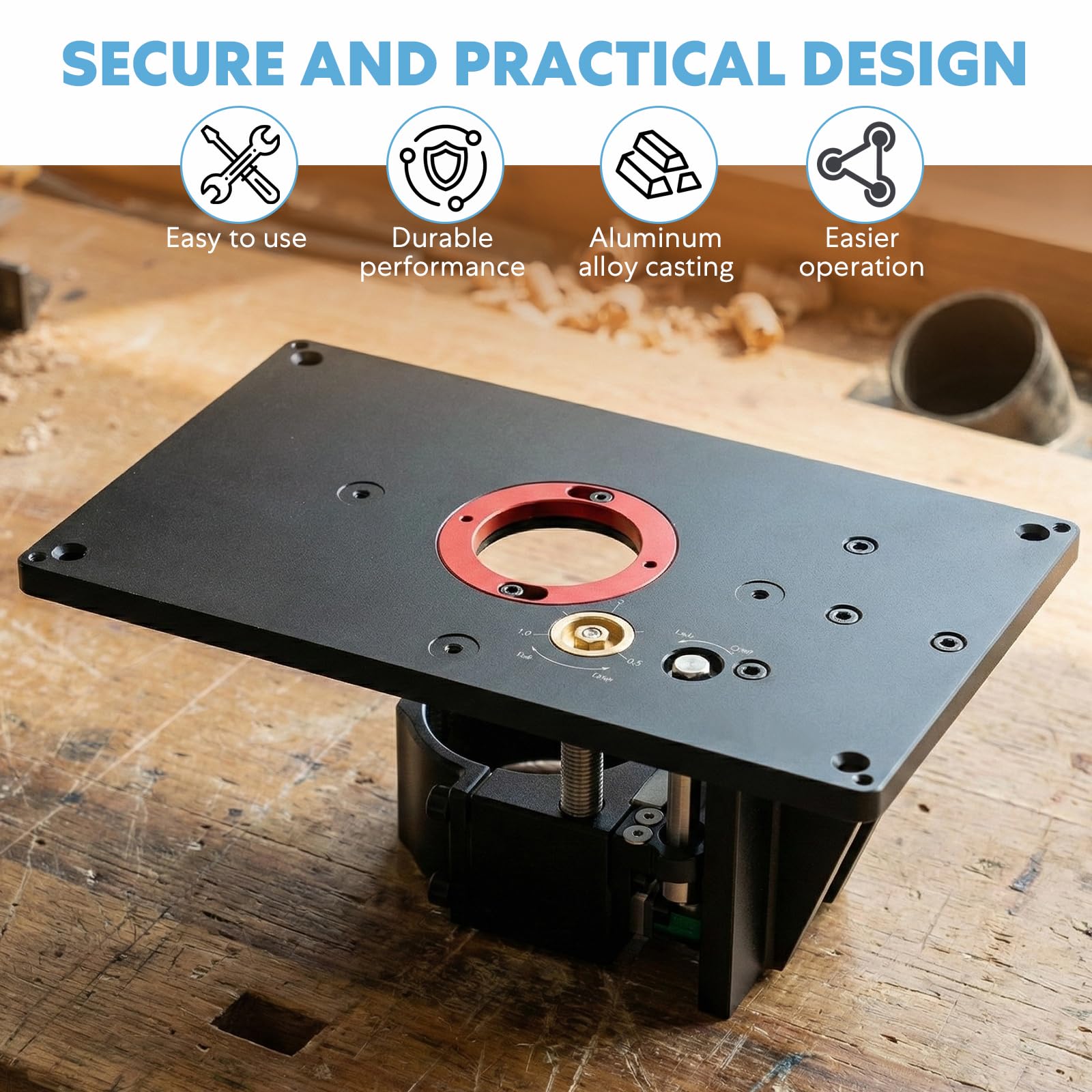 Piastre Inserto Banco Fresa Set,Kit di sollevamento per router,tavola elevatrice per fresatrice,Tabella di sollevamento del router con l'ascensore fisso della base, Adatto per lavorazione del legno