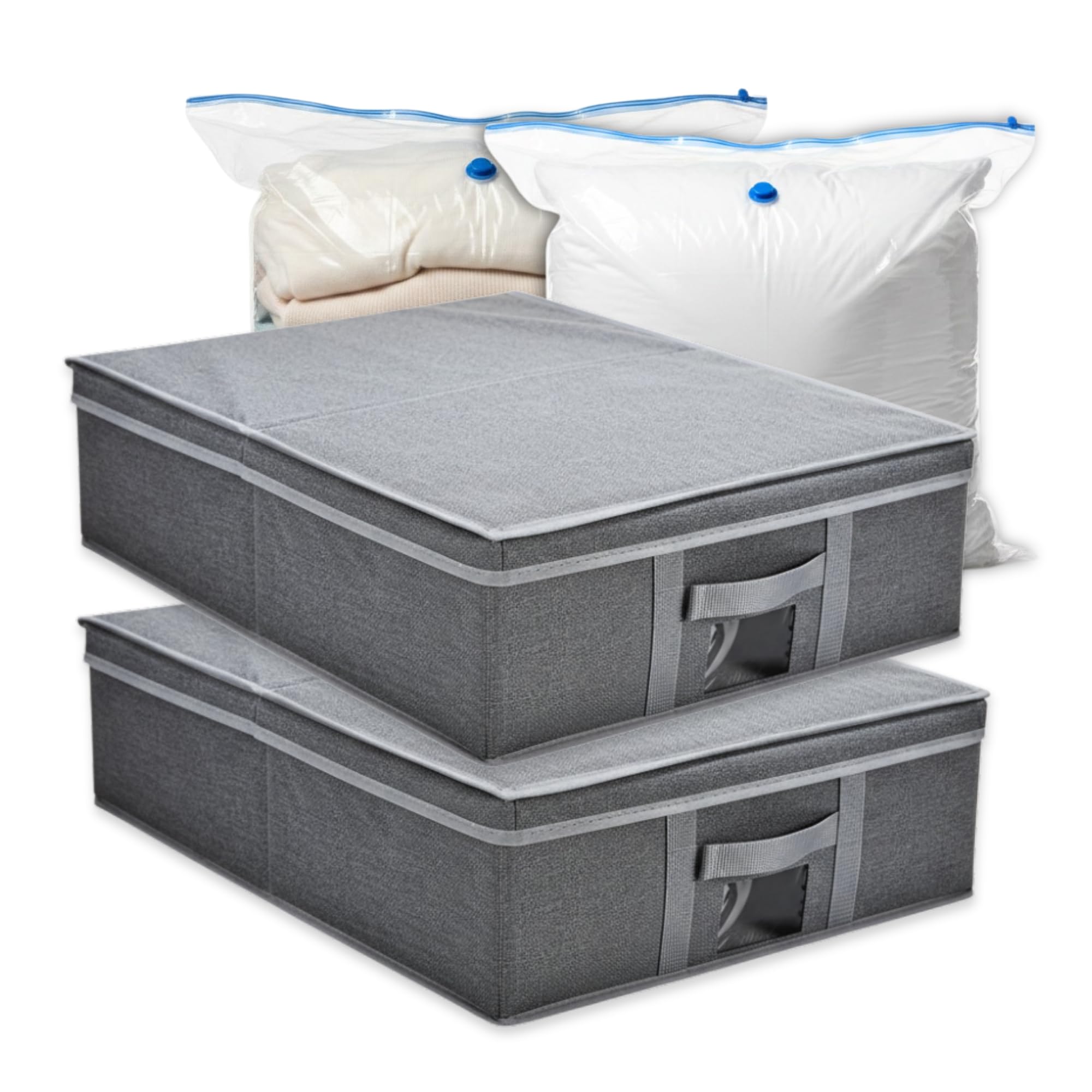 (2 pack) 40.5L Slim Underbed Clothes Storage Box with Lid – Low-Profile Foldable Organiser with Reinforced Sides & Easy-Access Lid – Space Saving Storage for Bedding, Duvets & Clothes – Vacuum Bag