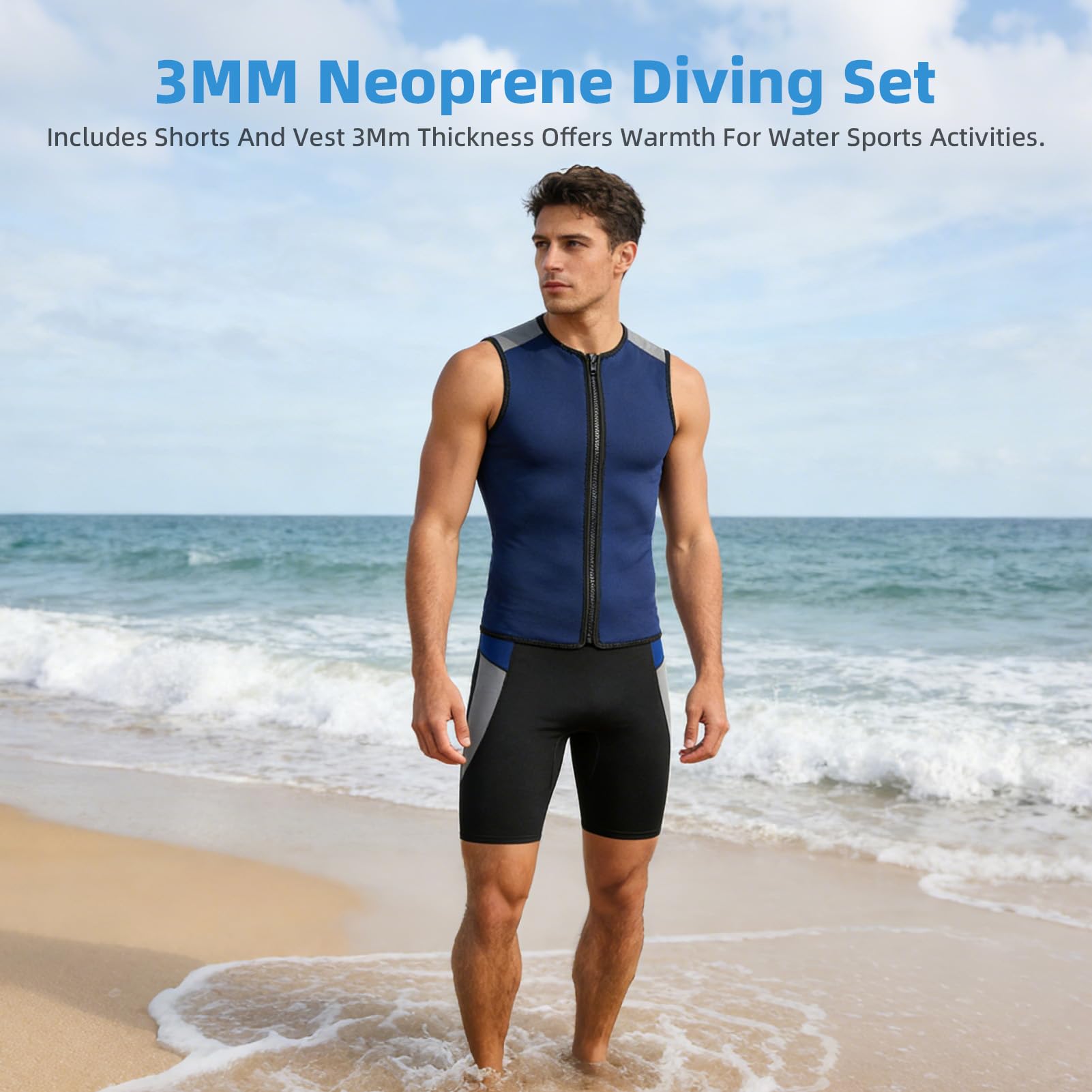 3mm Thermisch Ärmellose Neoprenanzug Herren Damen, Frontreißverschluss Wetsuit Kurzarmanzug zum Schwimmen Tauchen Surfen