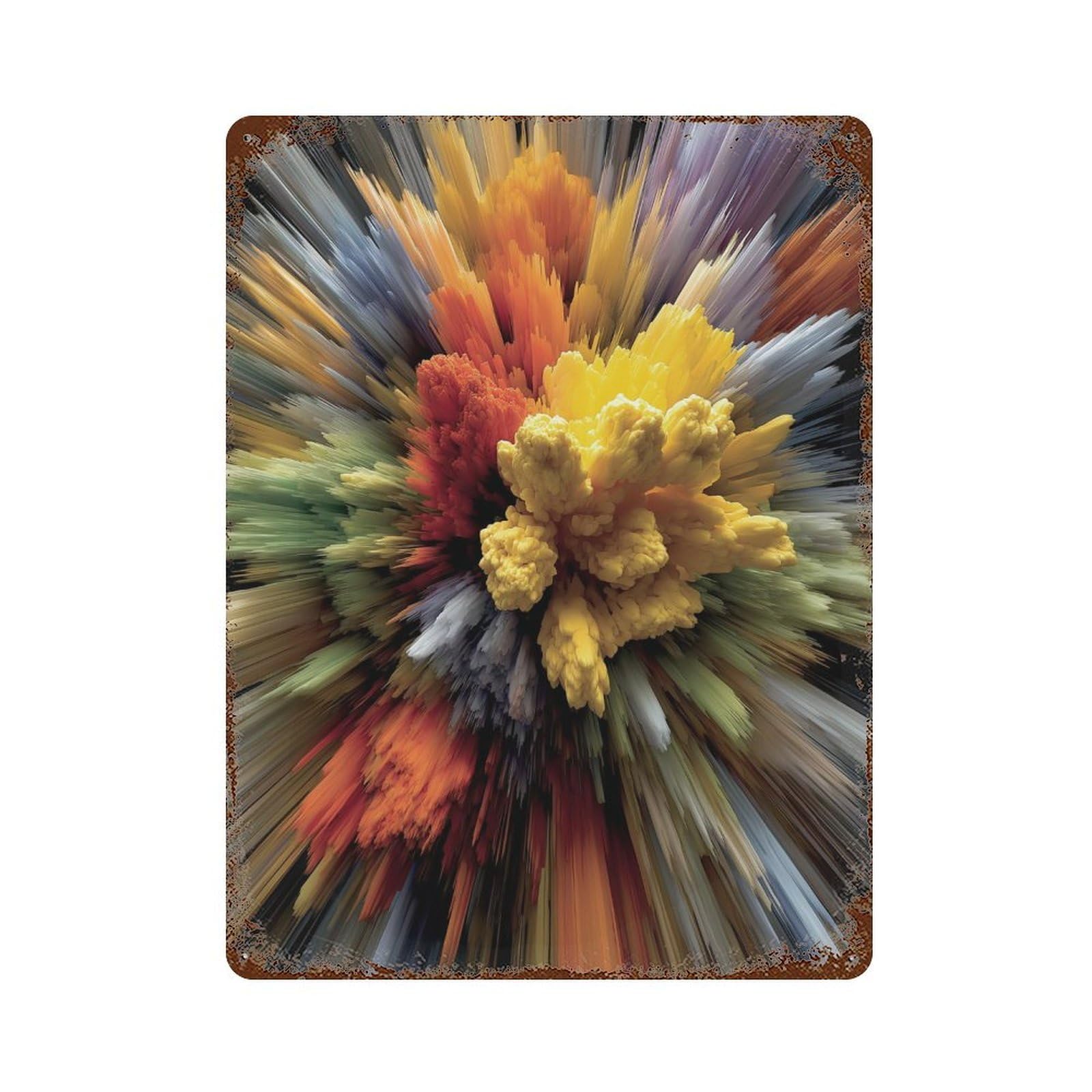 Colorful Abstract Explosion Art Retro Metal Sign 15.7"x11.8", Farmhouse Wall Decor for Garage, Pub Or Kitchen