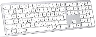 OMOTON Bluetooth Keyboard for Mac OS, Suitable for iMac/Mac Pro/Mac mini/MacBook... Full-Sized and Multi-Device Metal Shell Keyboard with Aluminum& ABS Material, Ultra-Thin Rechargeable Silver