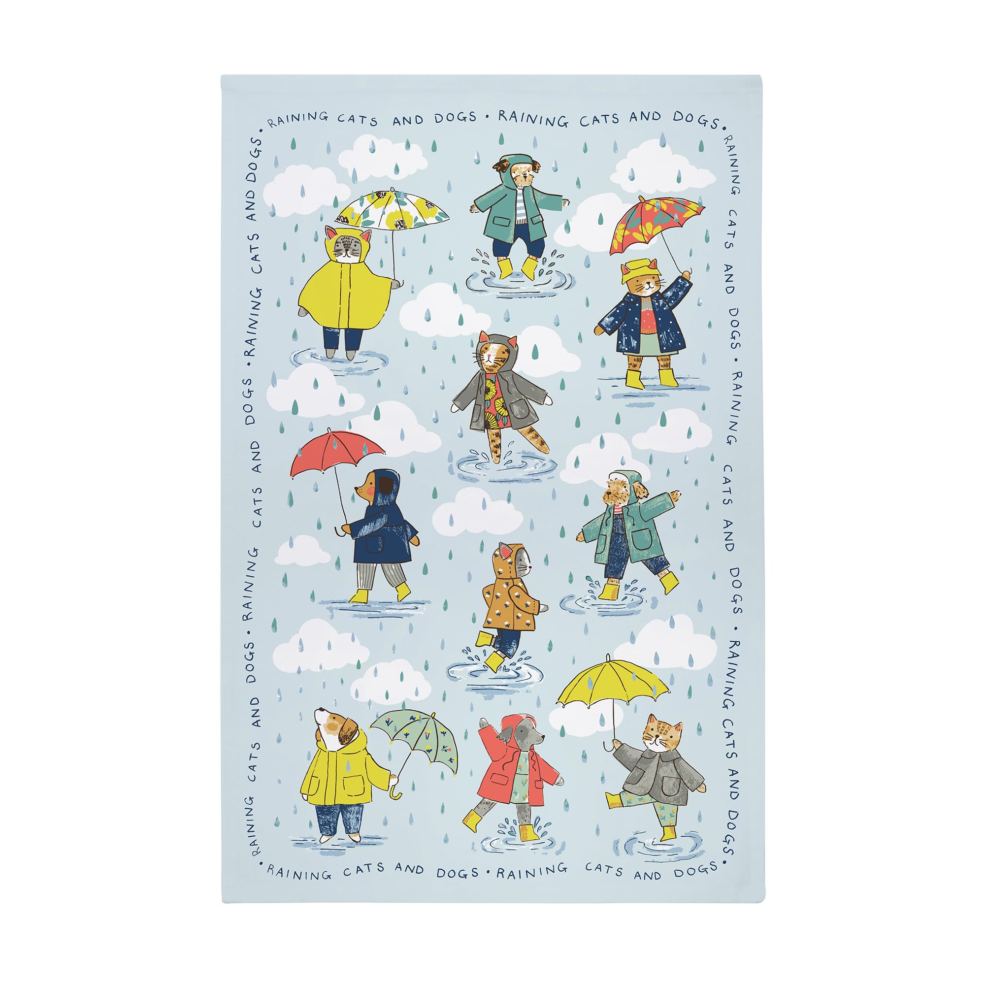 Ulster Weavers, ""Raining Cats & Dogs"", Printed cotton tea towel.