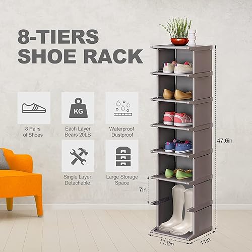 Miniatura 2 de Zapatero de 8 niveles para entrada, organizador de estante de zapatos de pie, soporte vertical estrecho para almacenamiento de zapatos que ahorra