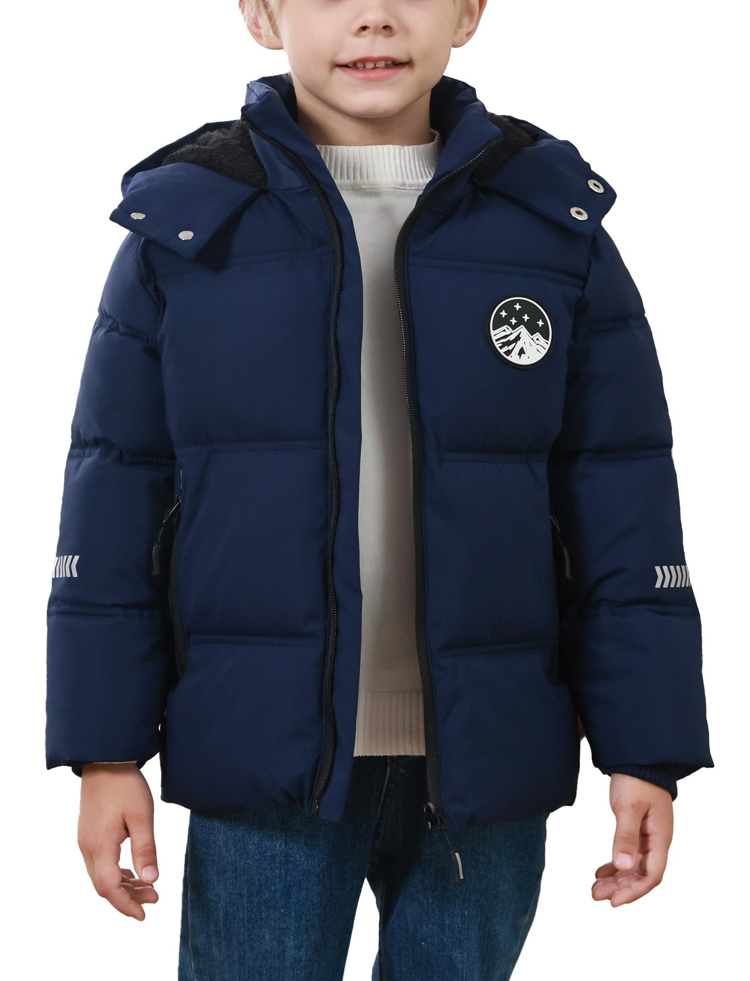 Happy Cherry Jacken für Jungen Kinder Mode Verdickte Winddichte Winterjacke Warm Weich Puffy Baumwolle Outwear mit Kapuze für Outdoor Wandern 3-12 Jahre