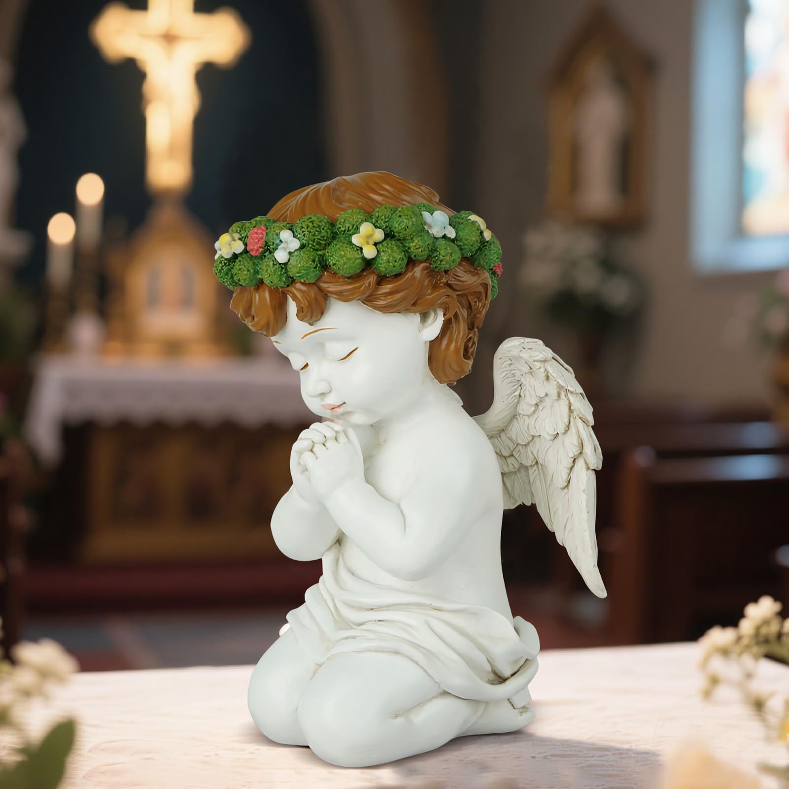 Generico Anioł Statues Garden, Praying Resin Kneeling Angel, 7,48 x 4,21 Compact Heavy Duty Design, Figurki dekoracyjne religijne do kuchni, sypialni, biurka do salonu, na biurko na zewnątrz