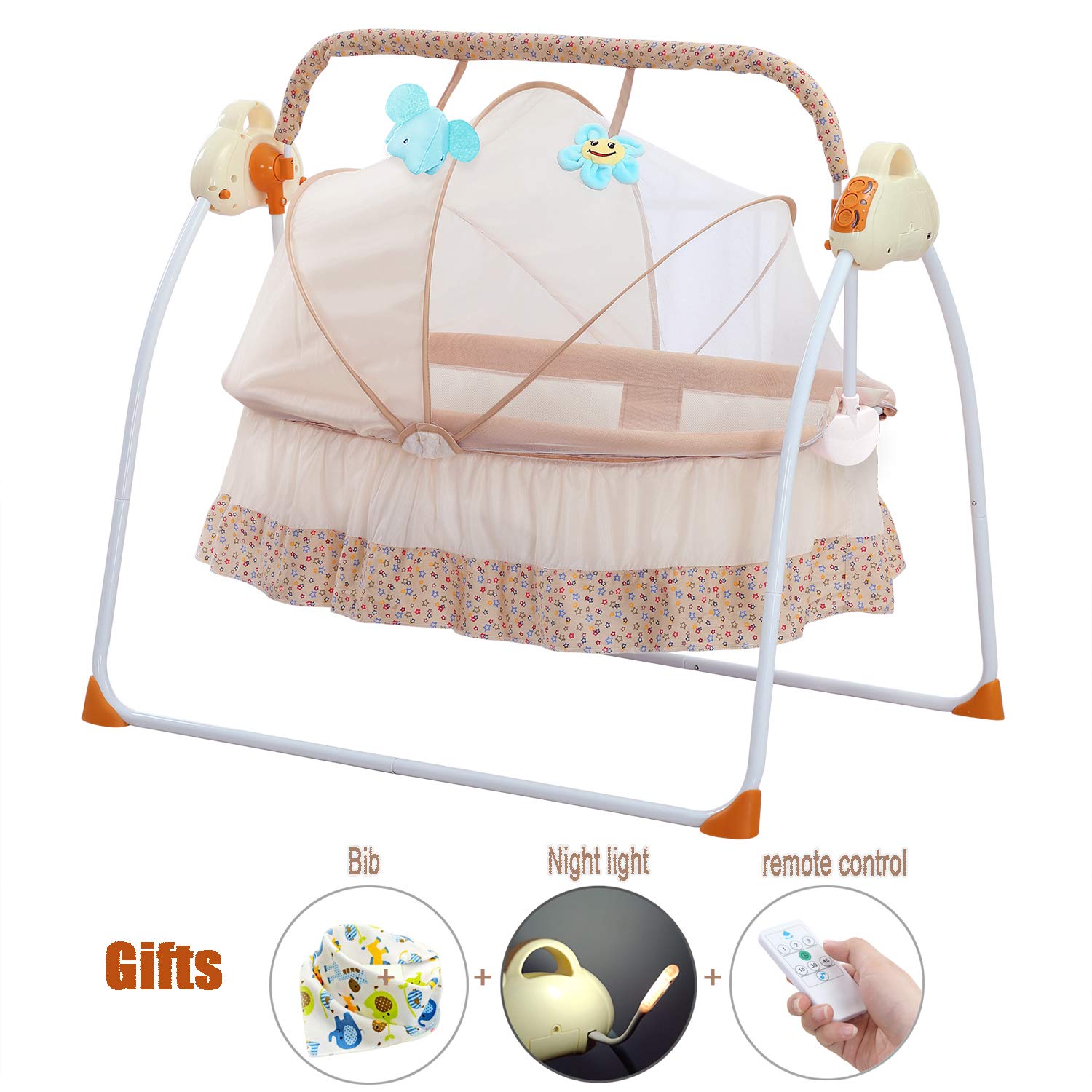 CBBAYالكهربائية أرجوحة طفل المهد متعدد الوظائف الوليد ليتل فاتنة سرير سرير الموسيقى السرير سرير المهد المحمولة التلقائي لطي كرسي هزاز الروك هز هز waggle روك الرضع (Yellow)